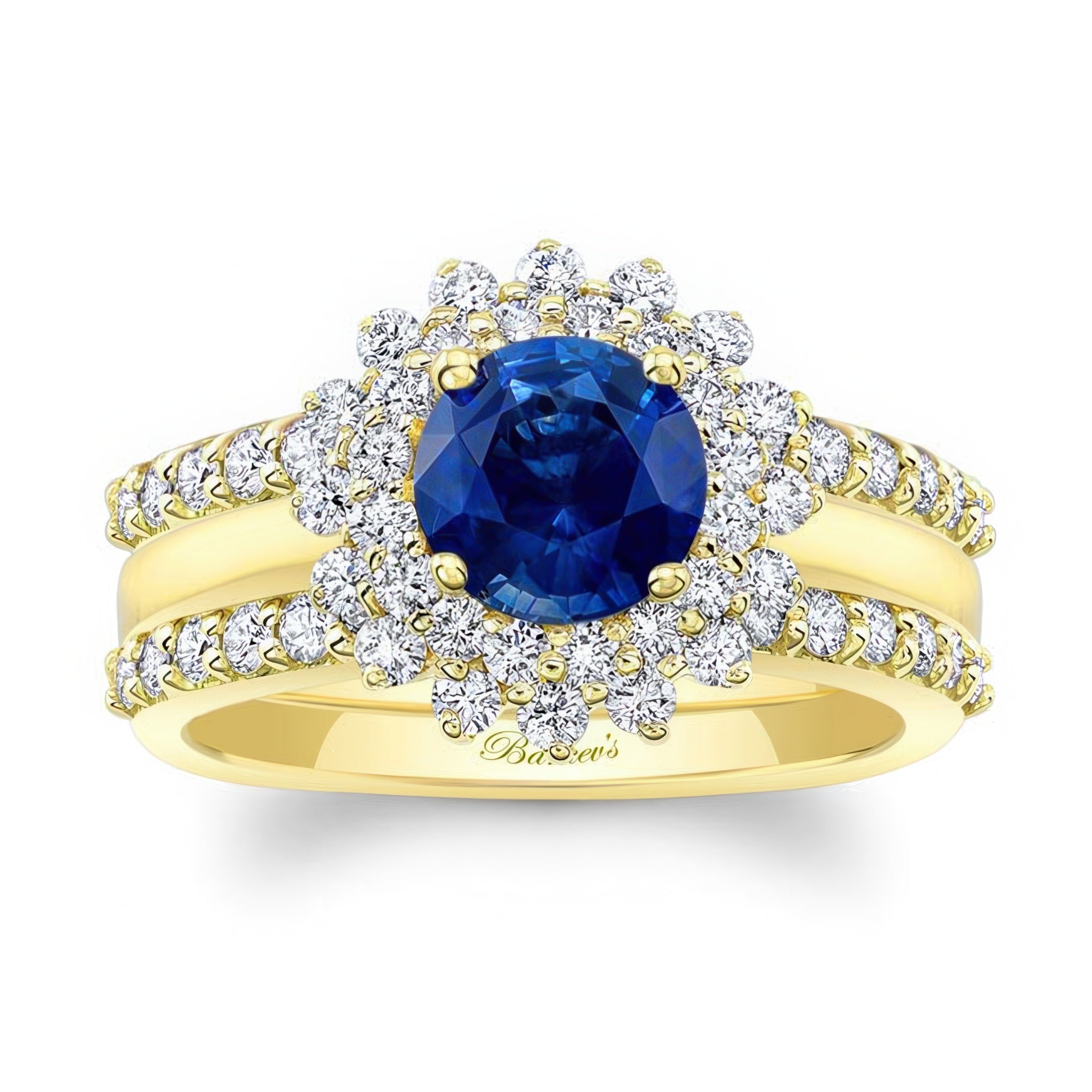 Starburst Blue Sapphire And Diamond Bridal Set With Two Bands