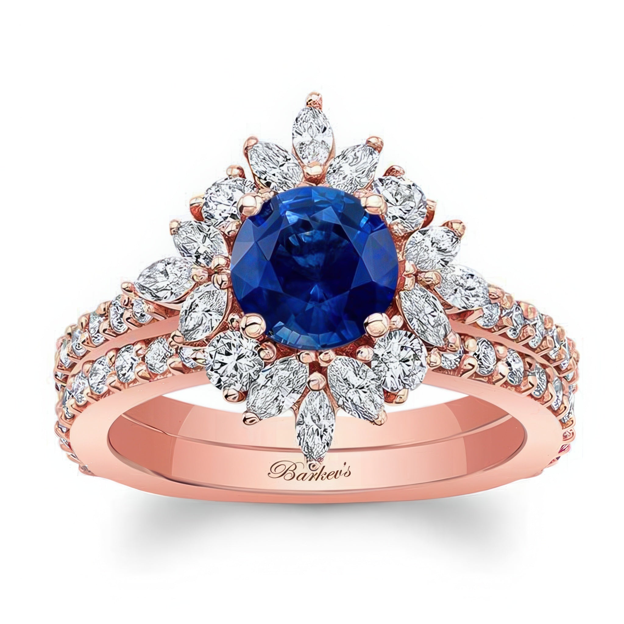 Marquise Halo Blue Sapphire And Diamond Wedding Set