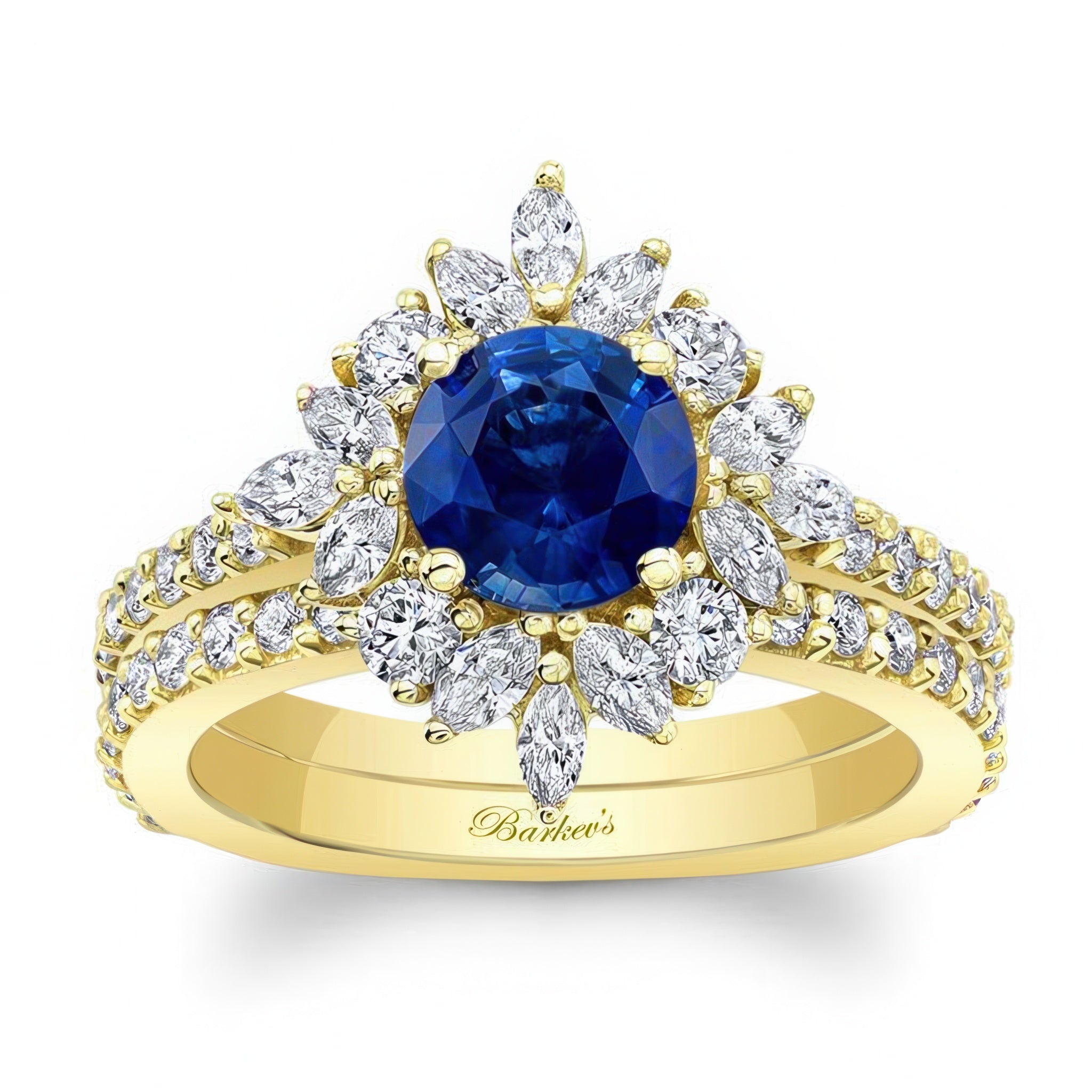 Marquise Halo Blue Sapphire And Diamond Wedding Set