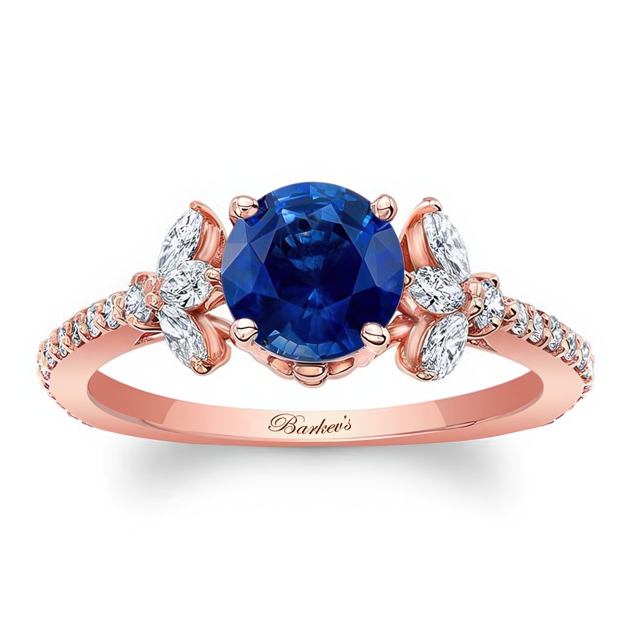 Blue Sapphire And Diamond Leaf Engagement Ring