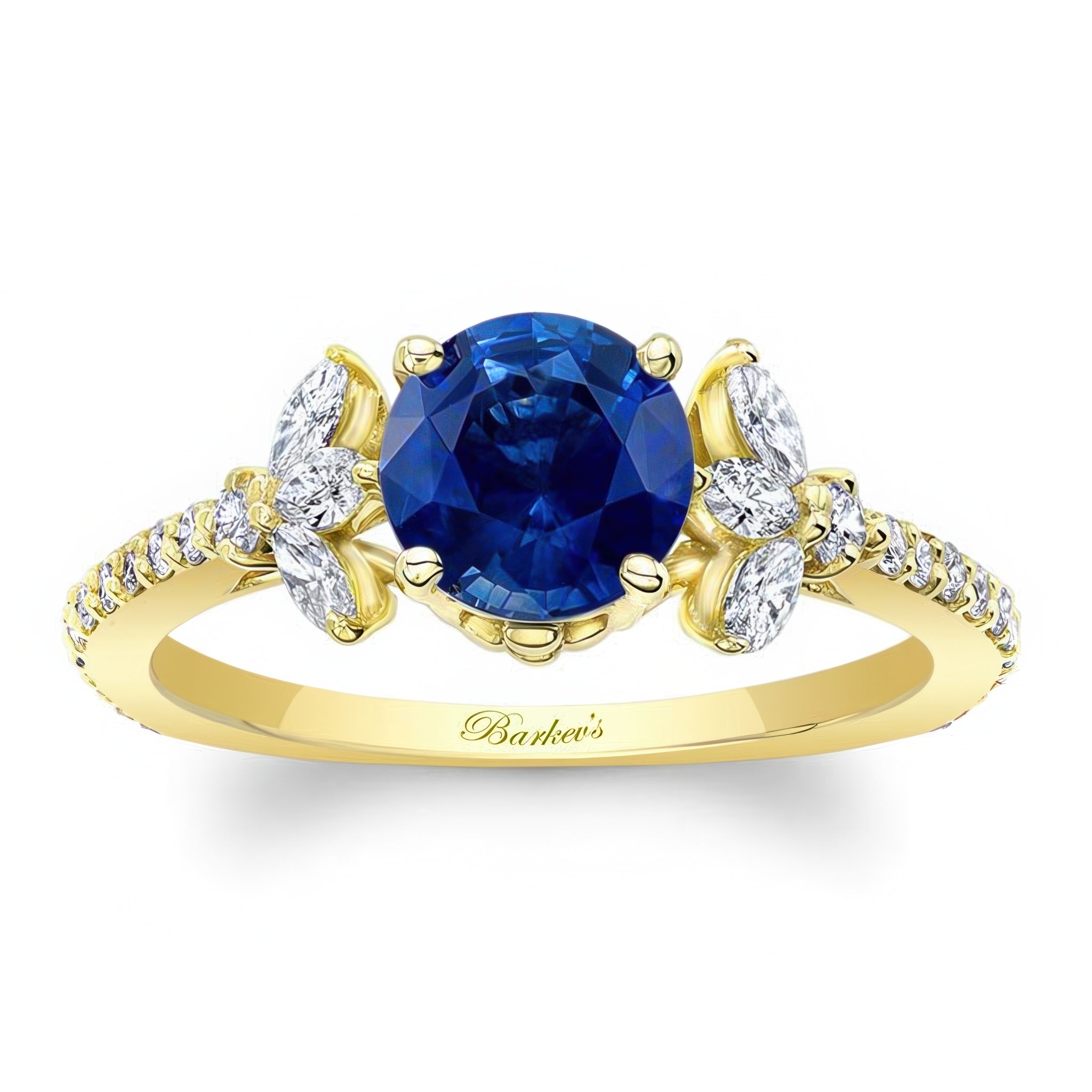 Blue Sapphire And Diamond Leaf Engagement Ring