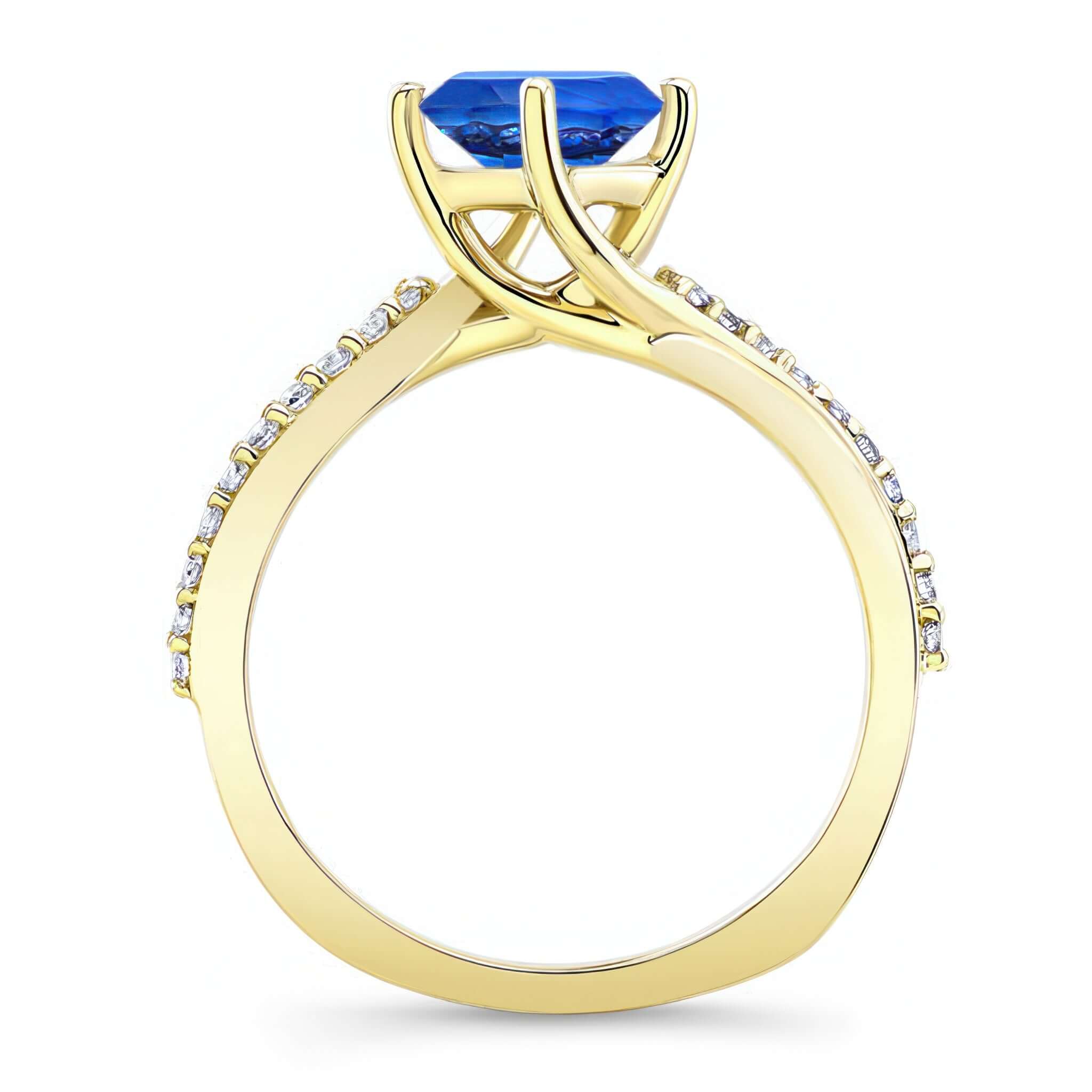 Twisted Blue Sapphire And Diamond Engagement Ring featuring a vibrant blue sapphire and diamond accents.