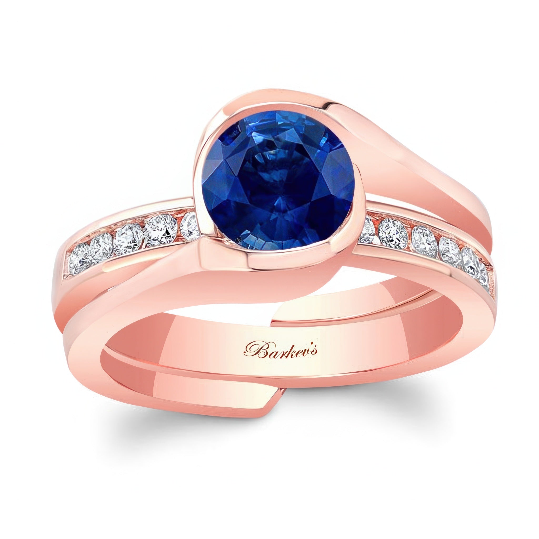 Half Bezel Blue Sapphire And Diamond Interlocking Bridal Set