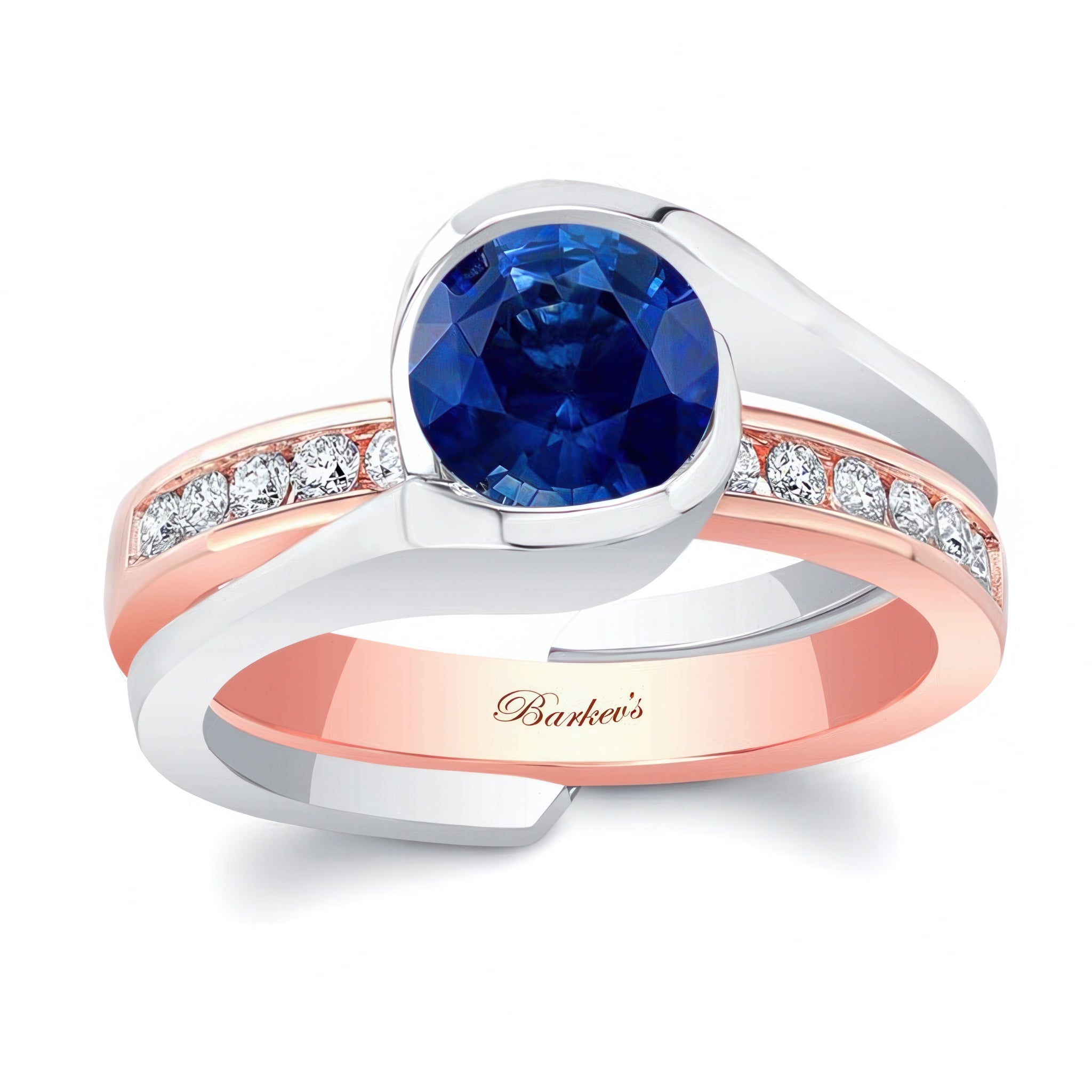 Half Bezel Blue Sapphire And Diamond Interlocking Bridal Set