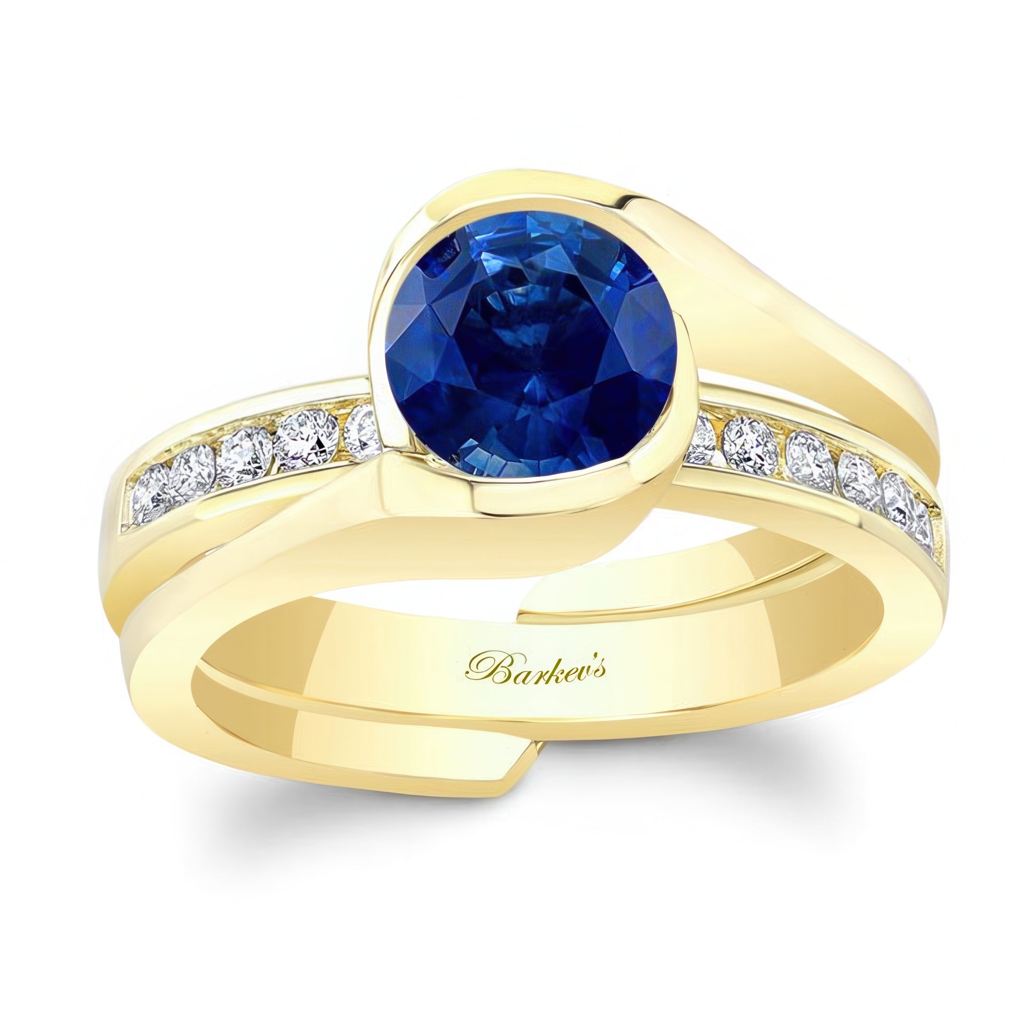 Half Bezel Blue Sapphire And Diamond Interlocking Bridal Set
