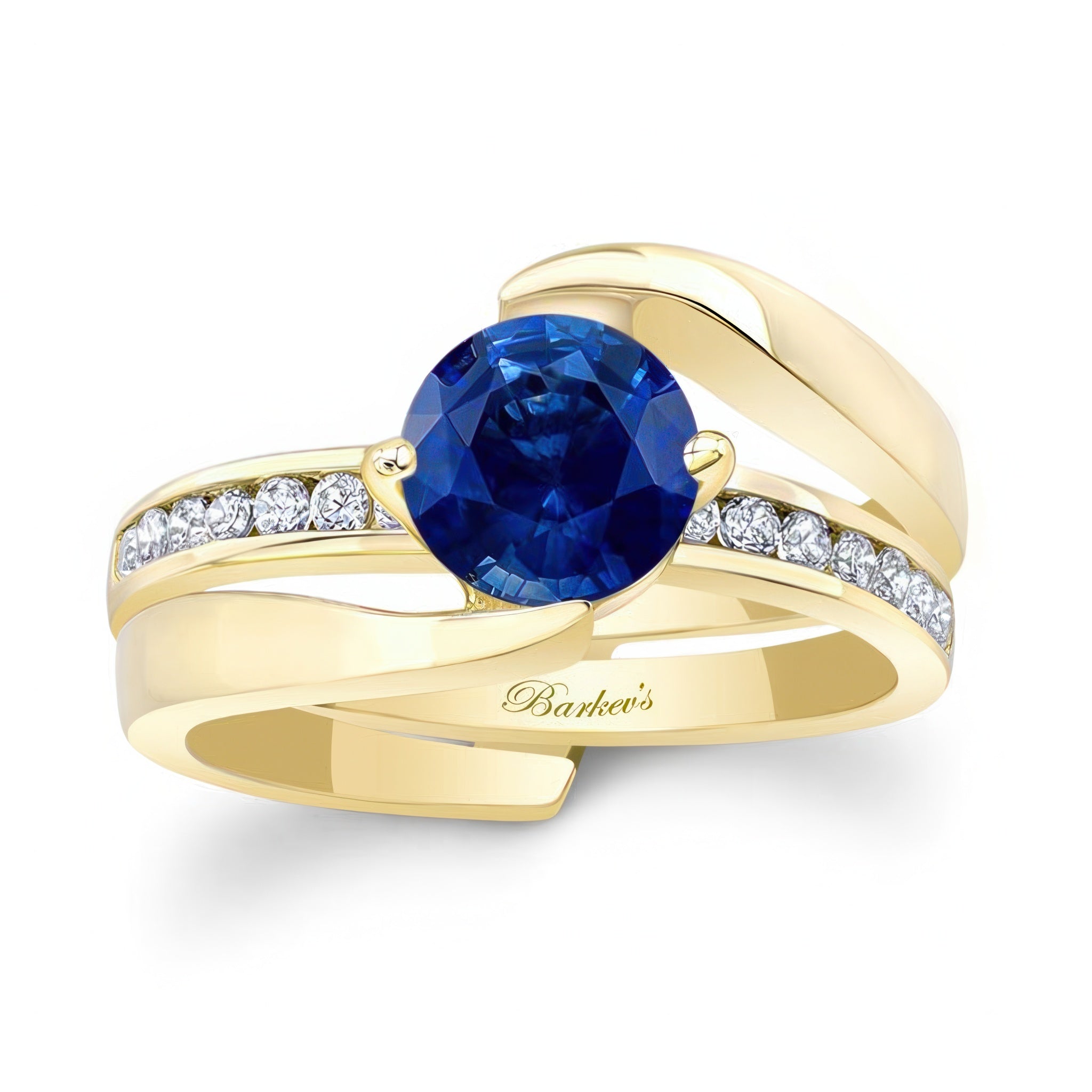 Interlocking Blue Sapphire And Diamond Wedding Ring Set