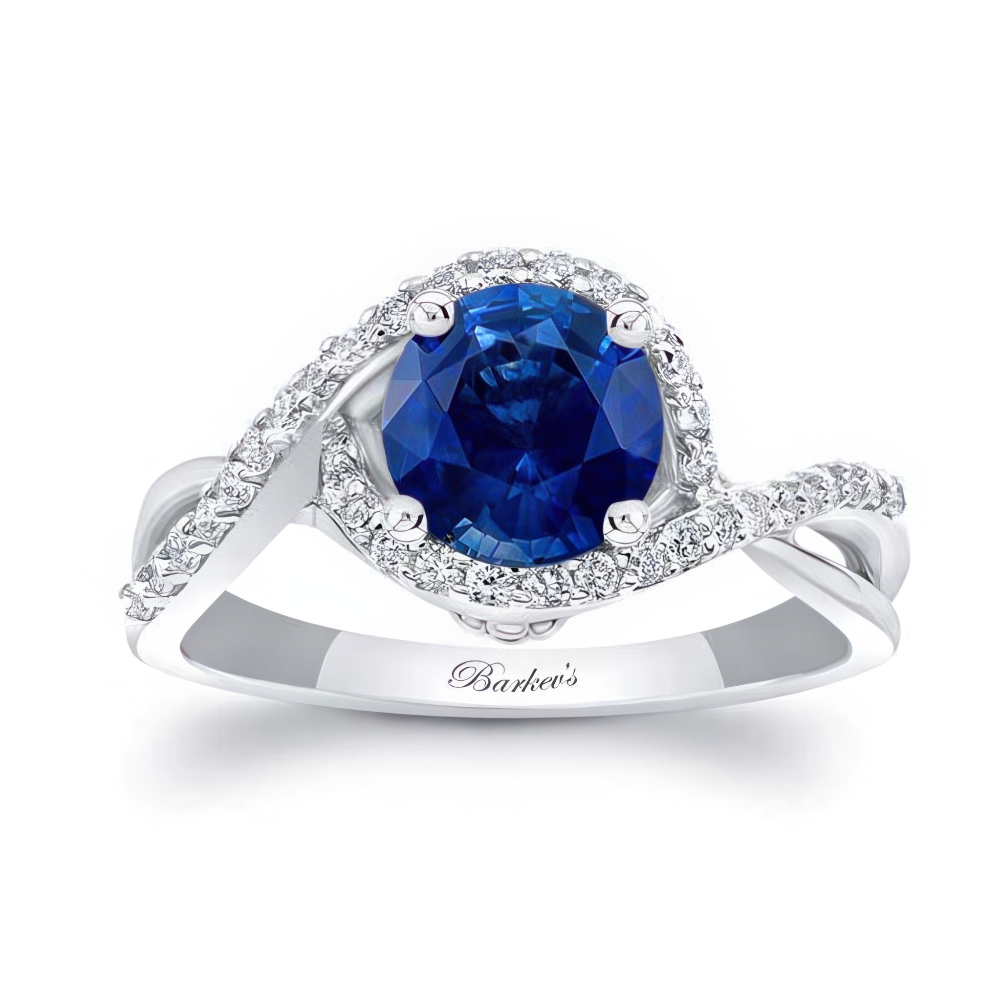 Twisted Halo Blue Sapphire And Diamond Engagement Ring