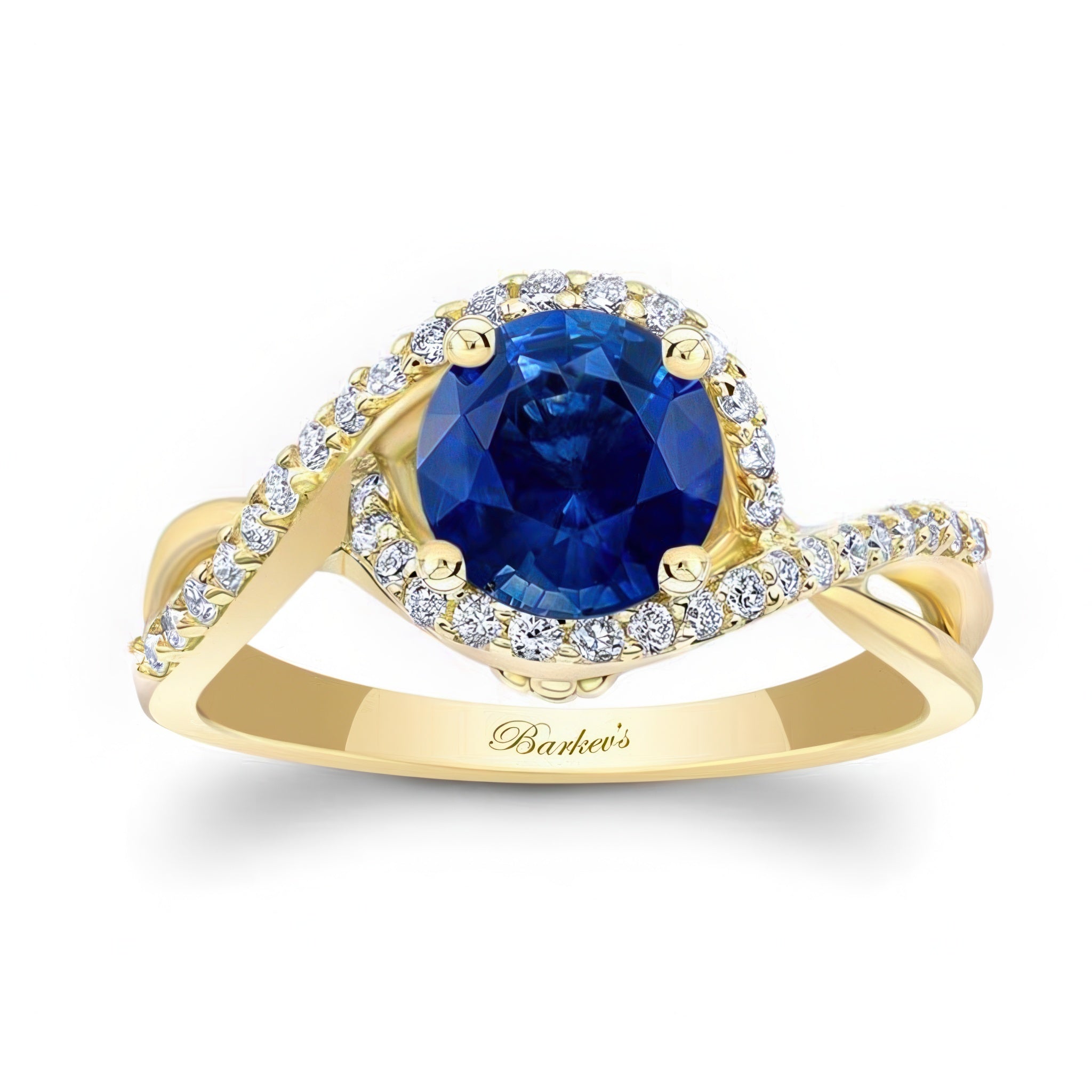 Twisted Halo Blue Sapphire And Diamond Engagement Ring
