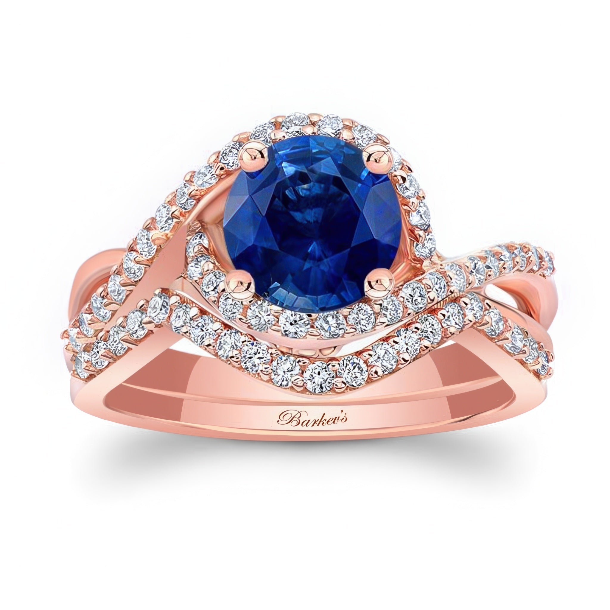 Twisted Halo Blue Sapphire And Diamond Wedding Set
