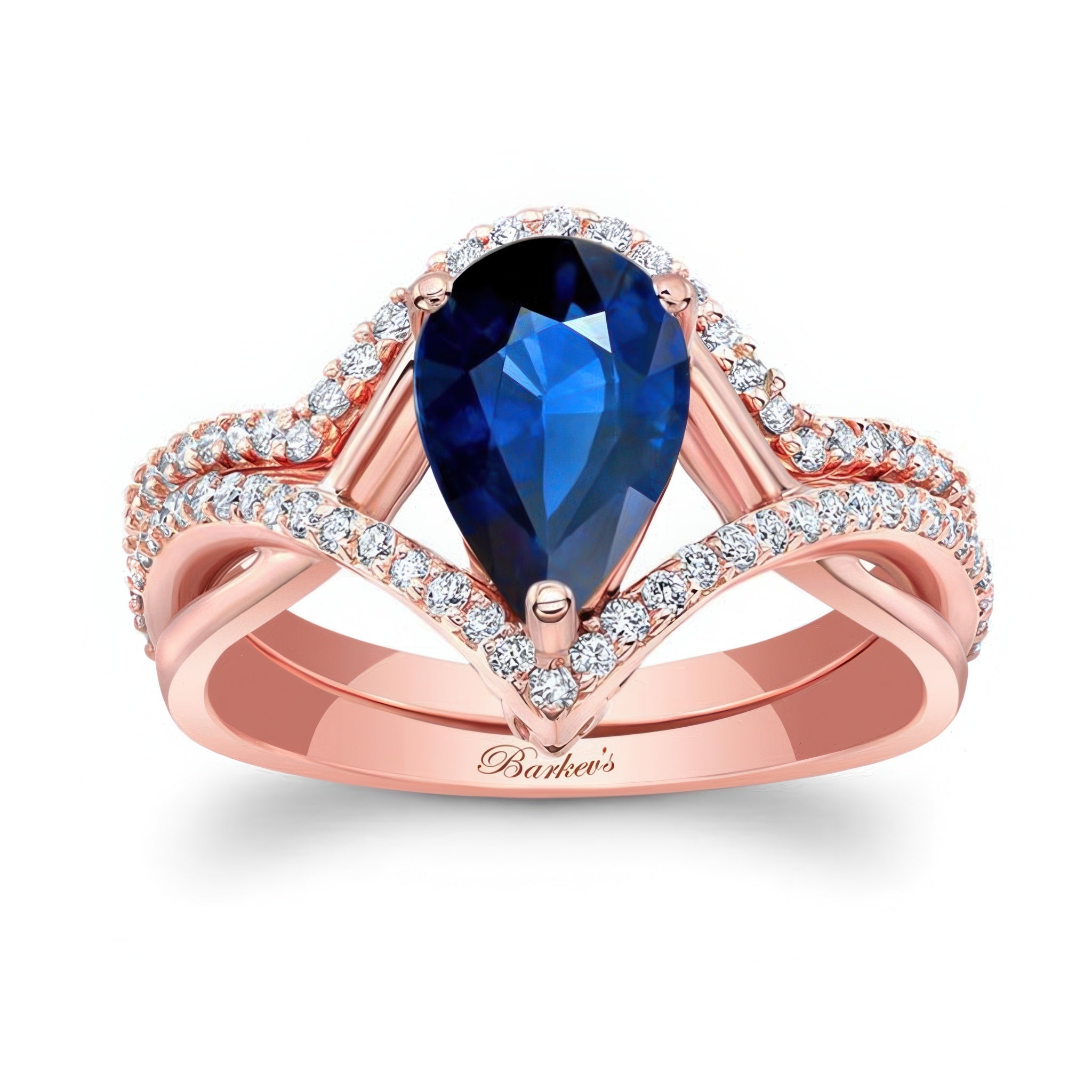 Unique Pear Shaped Blue Sapphire And Diamond Wedding Set