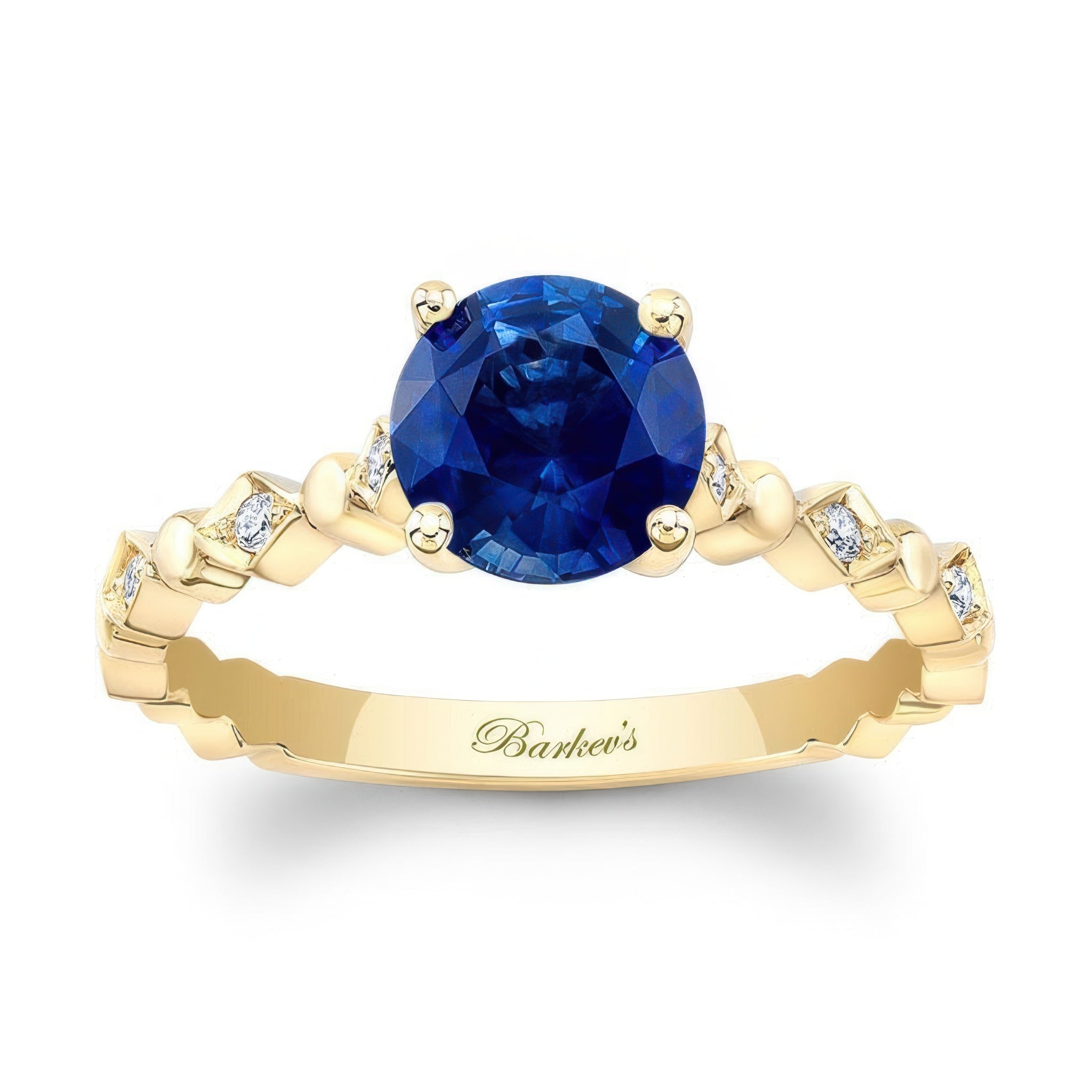 Art Deco Lab Grown Blue Sapphire And Diamond Engagement Ring