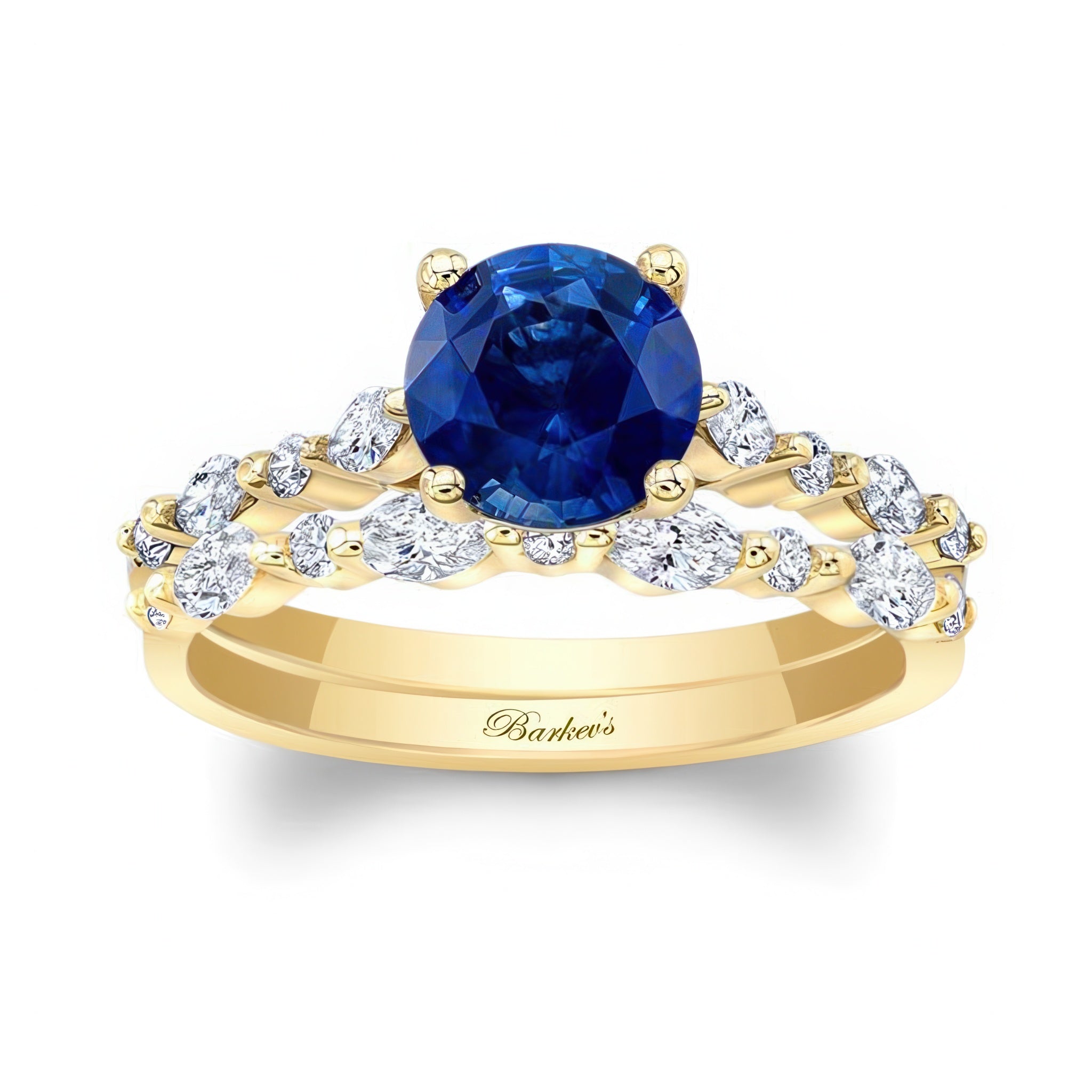Vintage Style Blue Sapphire And Diamond Wedding Ring Set