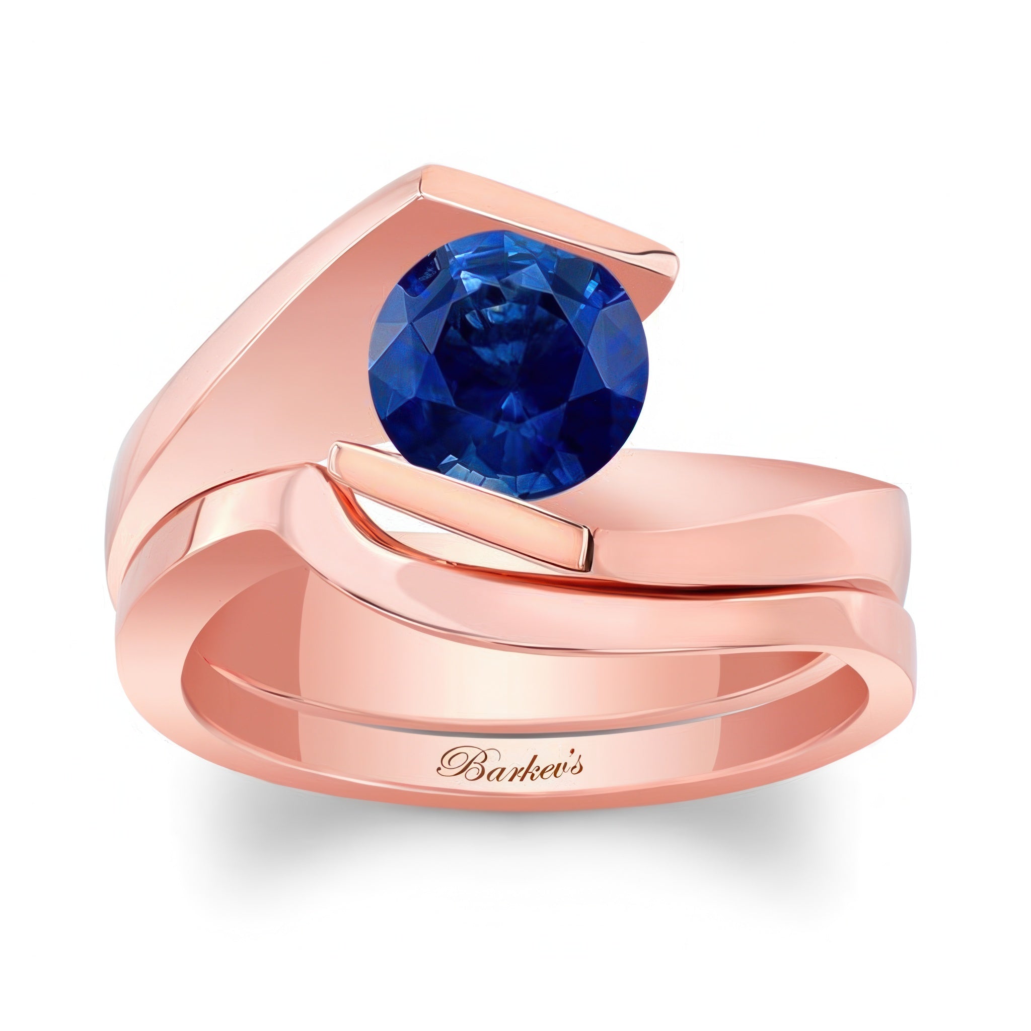 Tension Solitaire Blue Sapphire Bridal Set