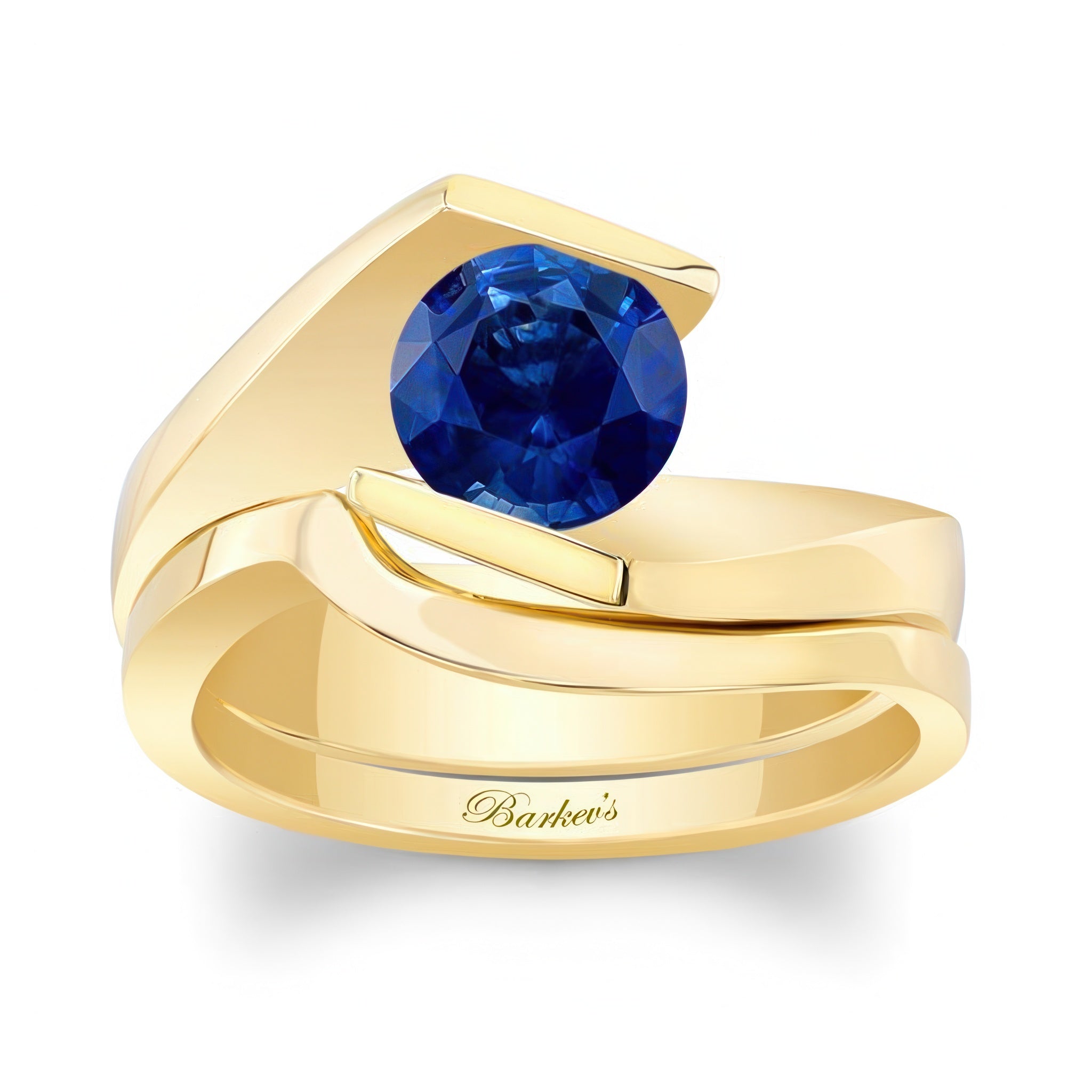 Tension Solitaire Blue Sapphire Bridal Set