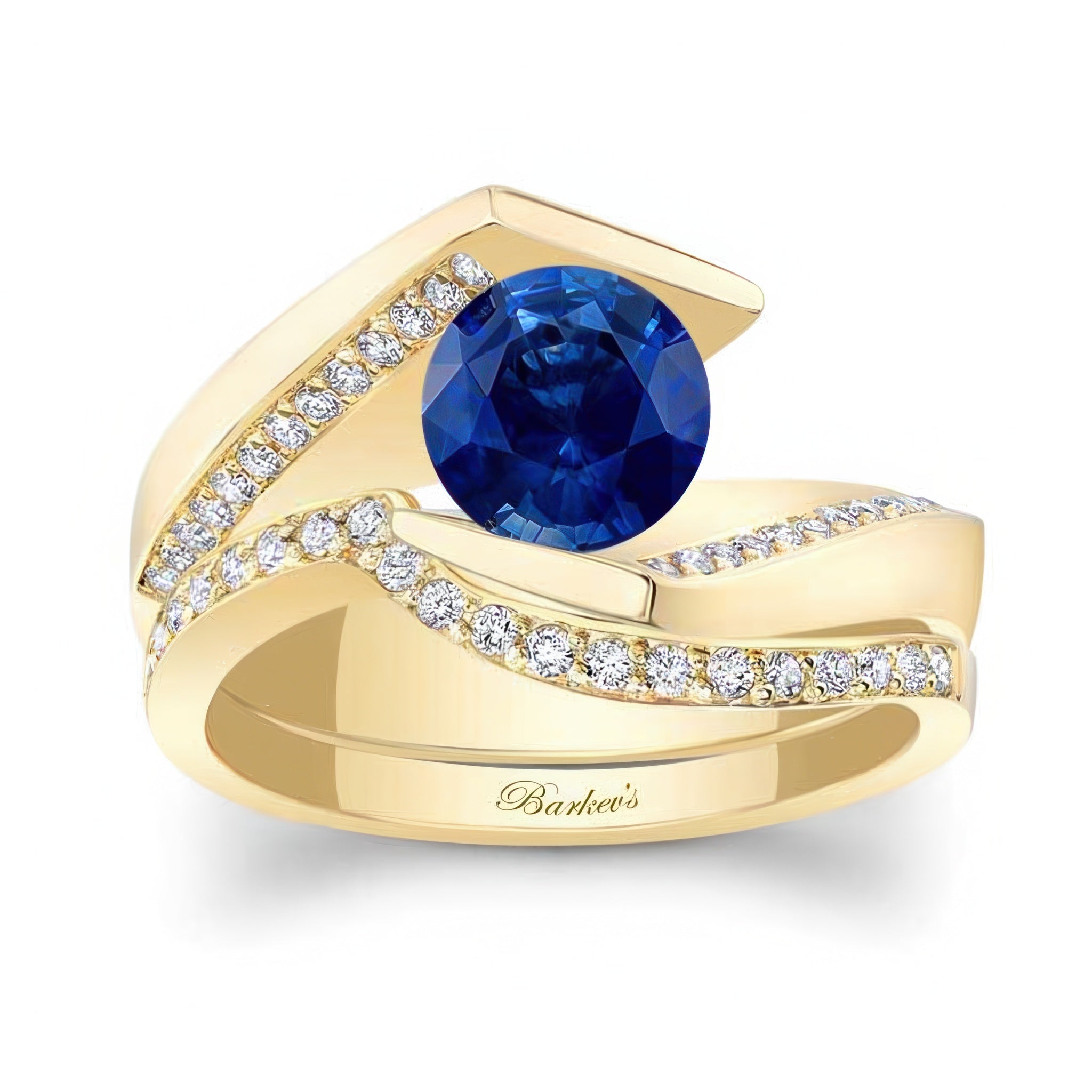 Tension Setting Blue Sapphire And Diamond Bridal Set