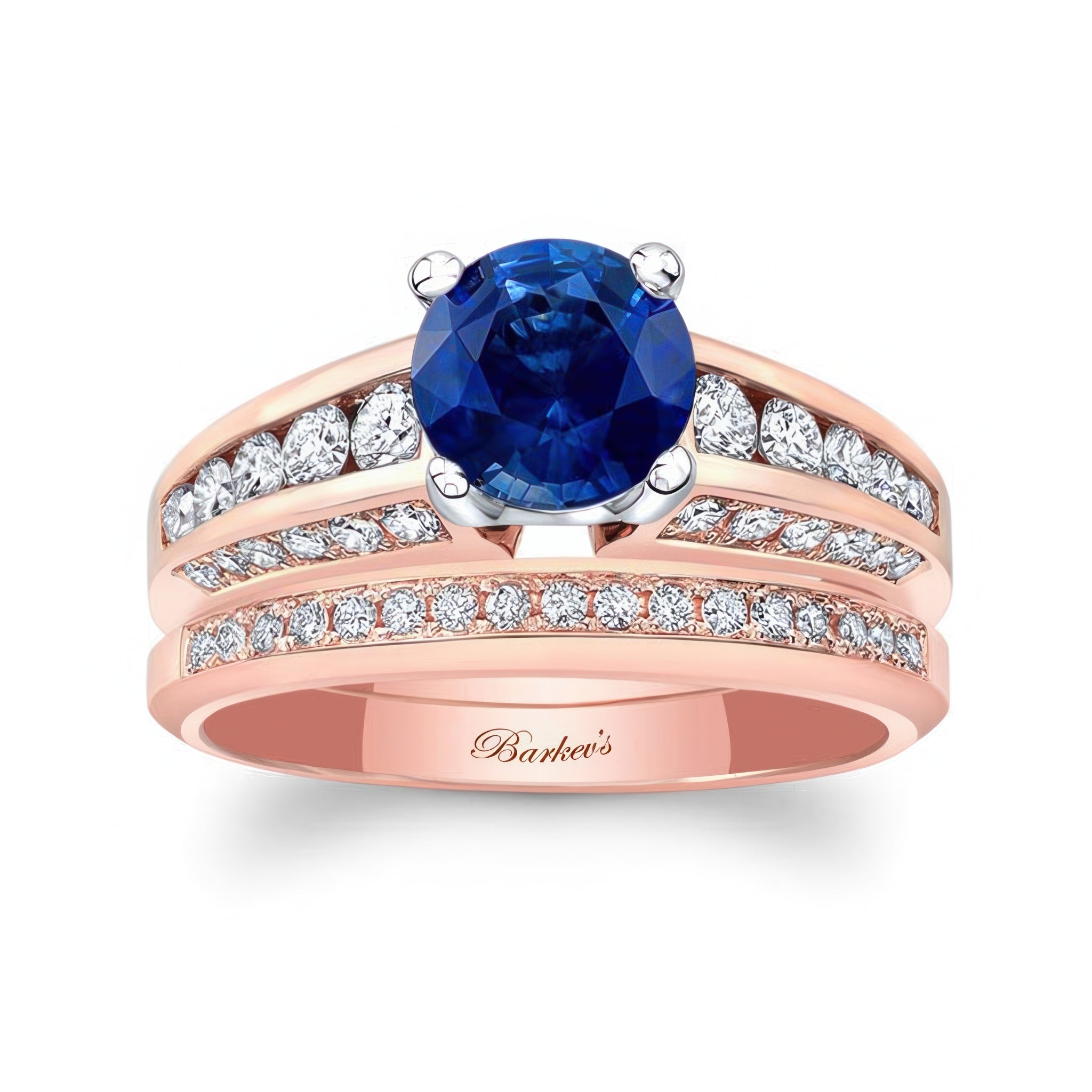 Blue Sapphire And Diamond Channel Set Wedding Ring Set