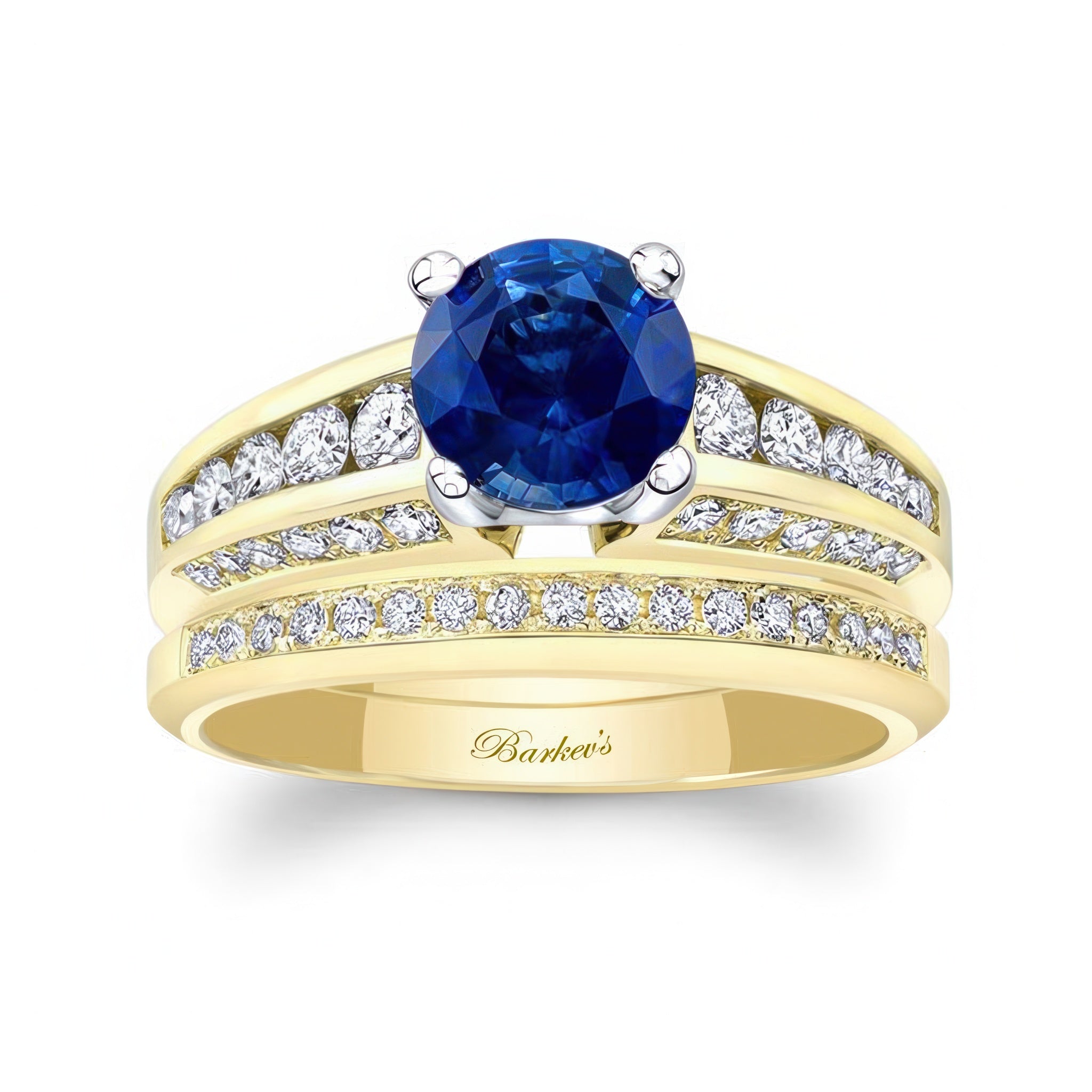 Blue Sapphire And Diamond Channel Set Wedding Ring Set