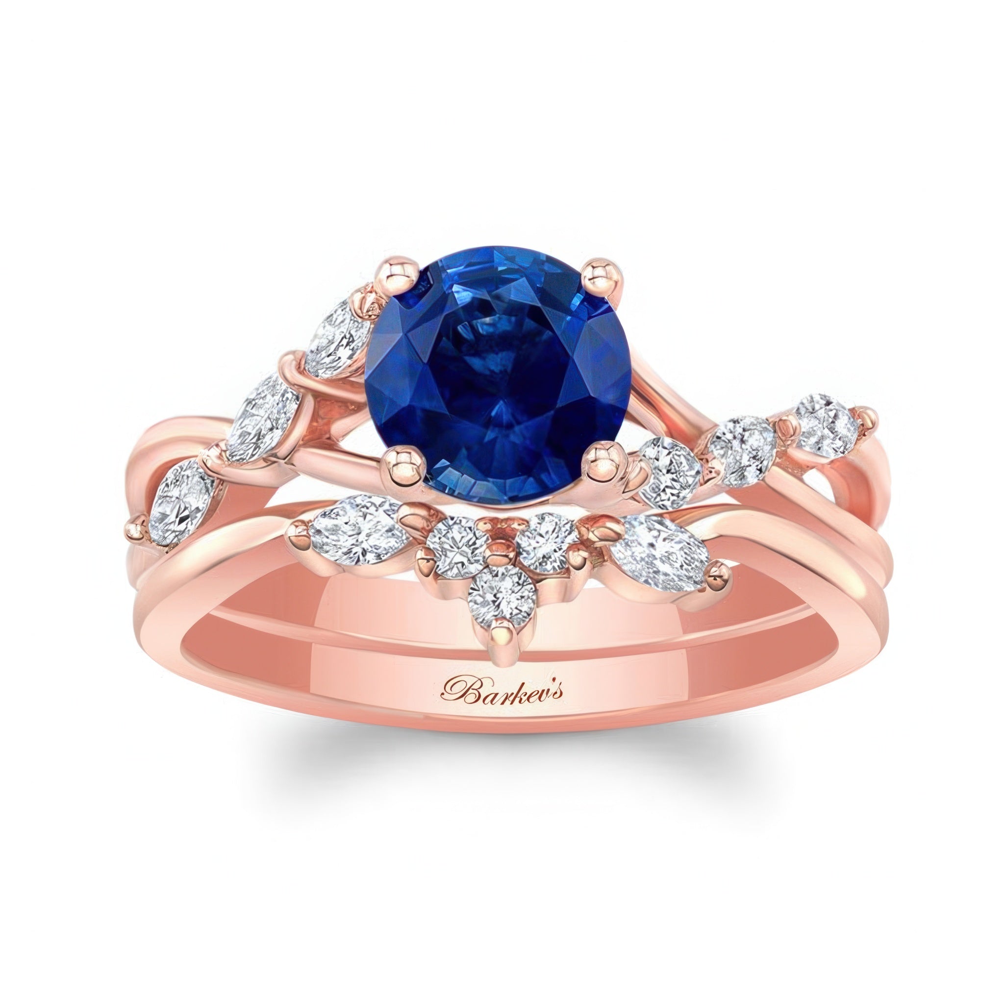 Lab Blue Sapphire And Diamond Marquise Accent Wedding Set