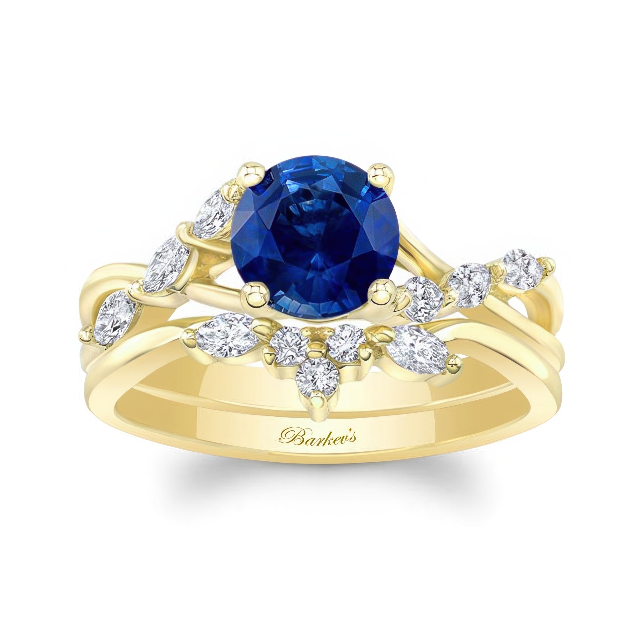 Lab Blue Sapphire And Diamond Marquise Accent Wedding Set