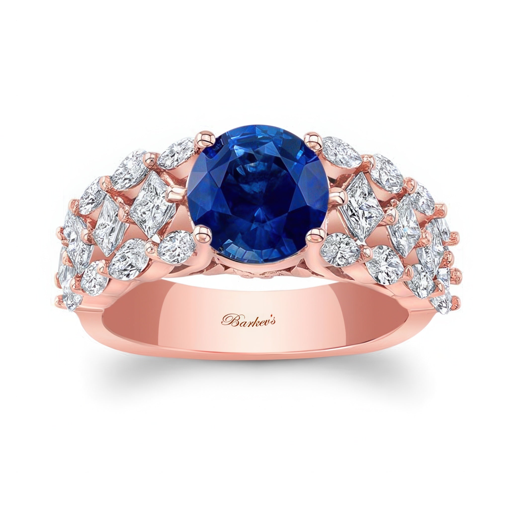Three Row Blue Sapphire And Diamond Ring