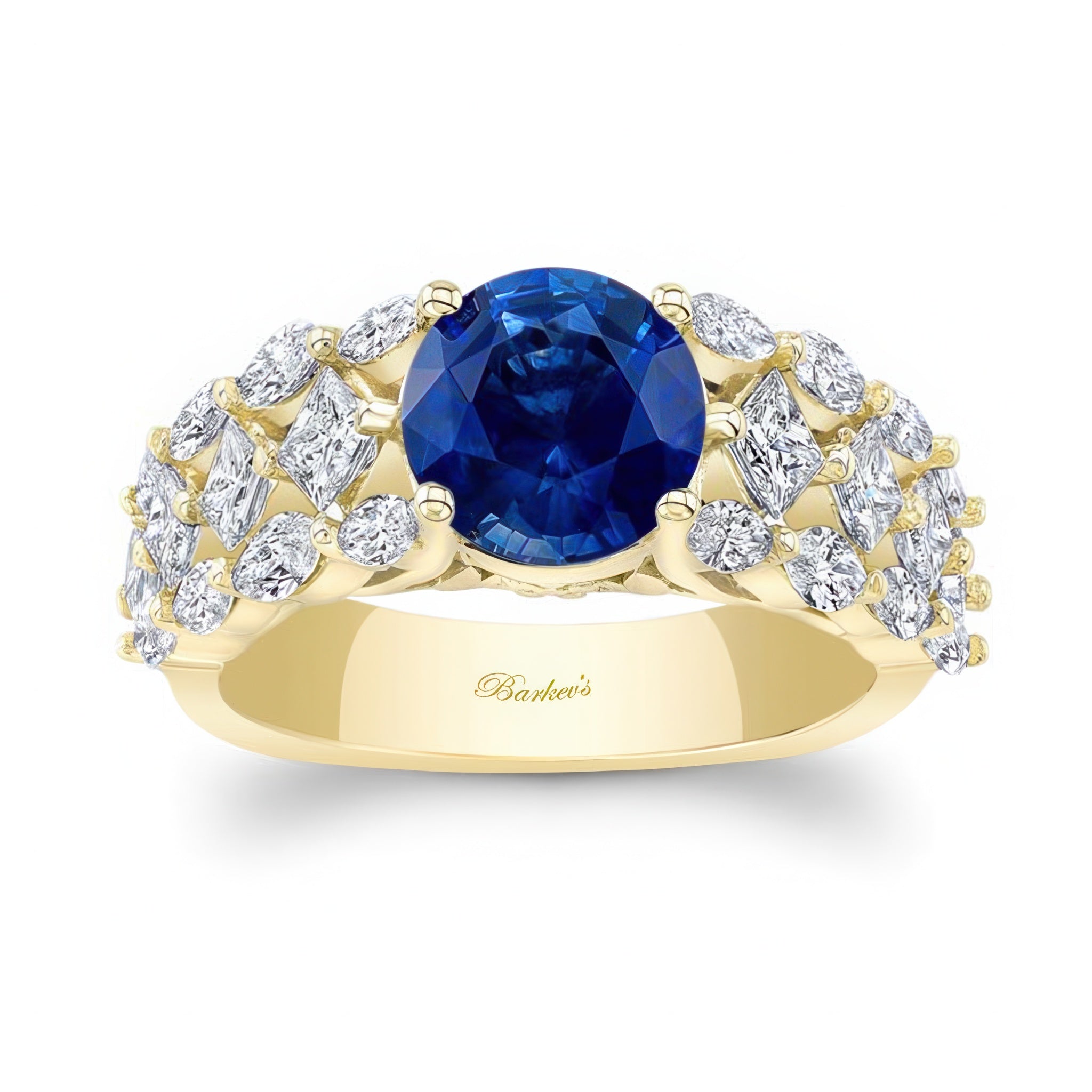 Three Row Blue Sapphire And Diamond Ring