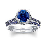 Round Halo Lab Blue Sapphire Wedding Set