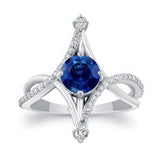 Unusual Round Lab Grown Blue Sapphire And Diamond Ring