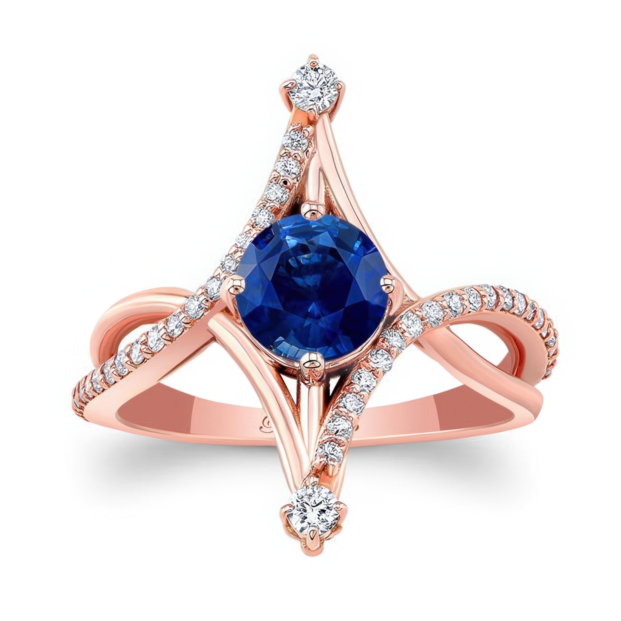 Unusual Round Lab Grown Blue Sapphire And Diamond Ring