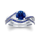 One Carat Lab Grown Blue Sapphire Bridal Set