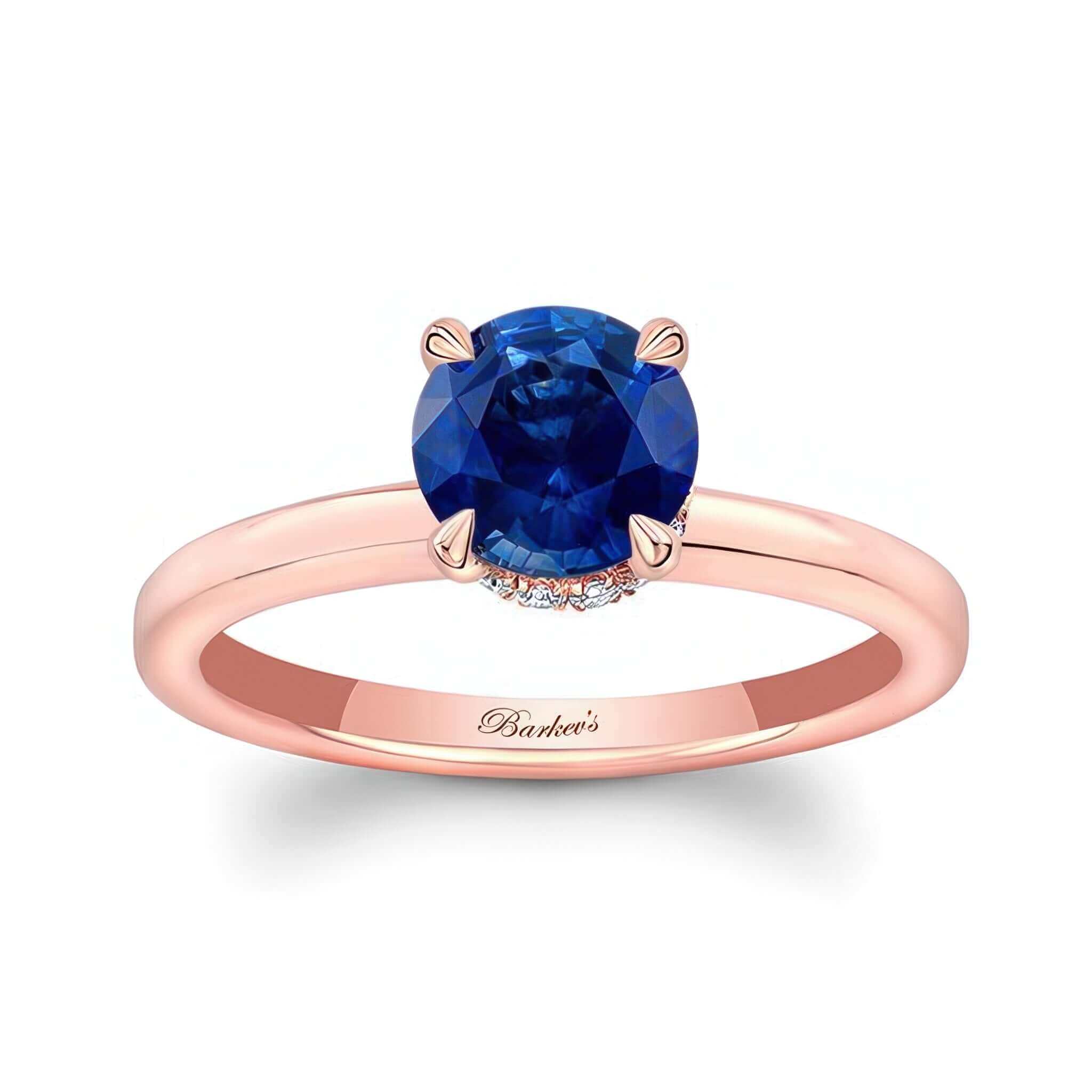 Round Hidden Halo Blue Sapphire And Diamond Engagement Ring