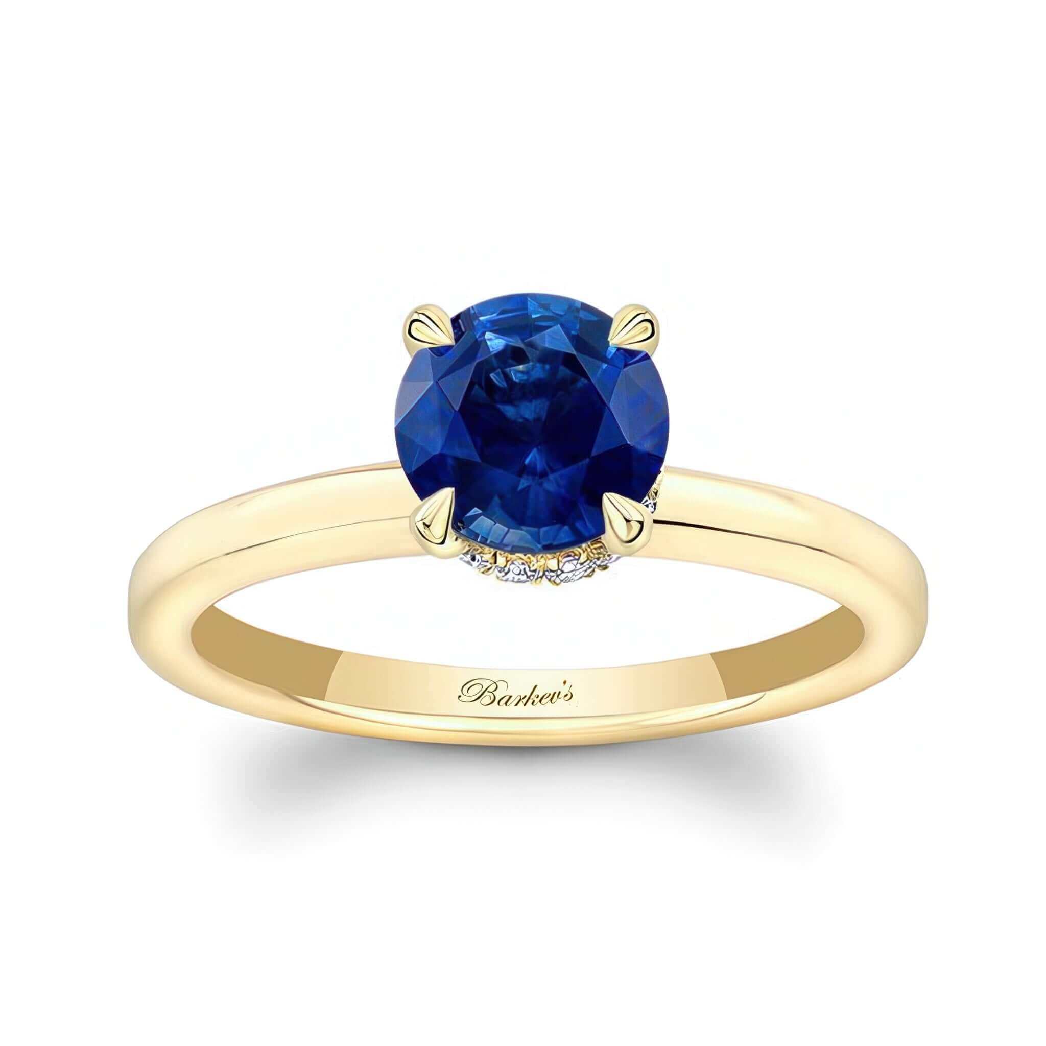 Round Hidden Halo Blue Sapphire And Diamond Engagement Ring