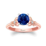 Petite Leaf Lab Grown Blue Sapphire And Diamond Engagement Ring