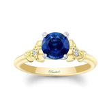 Petite Leaf Lab Grown Blue Sapphire And Diamond Engagement Ring