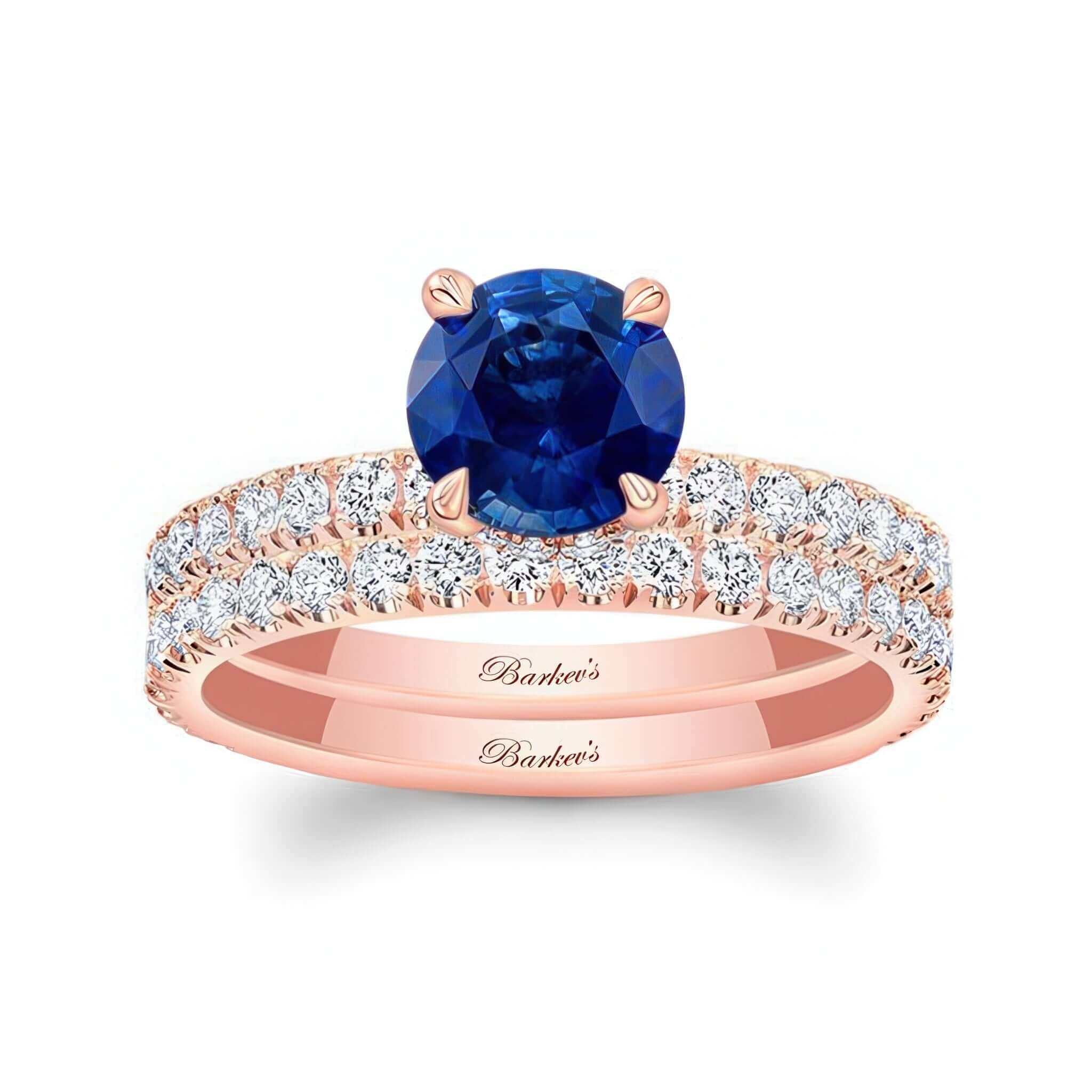 Blue Sapphire And Diamond Halo Wedding Set