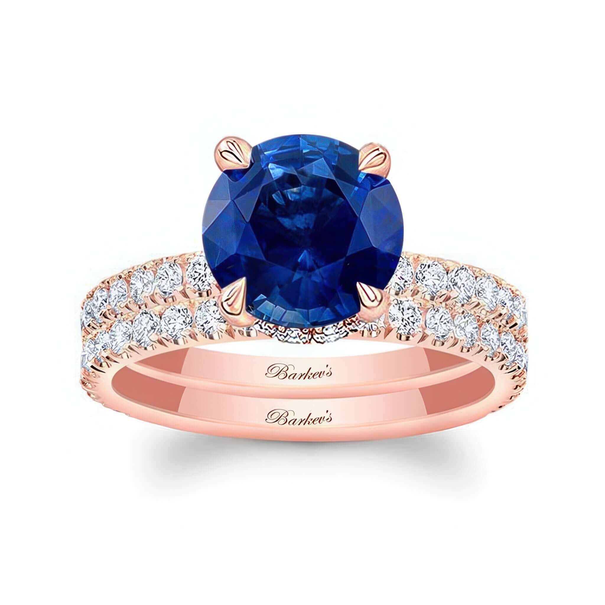 3 Carat Blue Sapphire And Diamond Halo Wedding Set