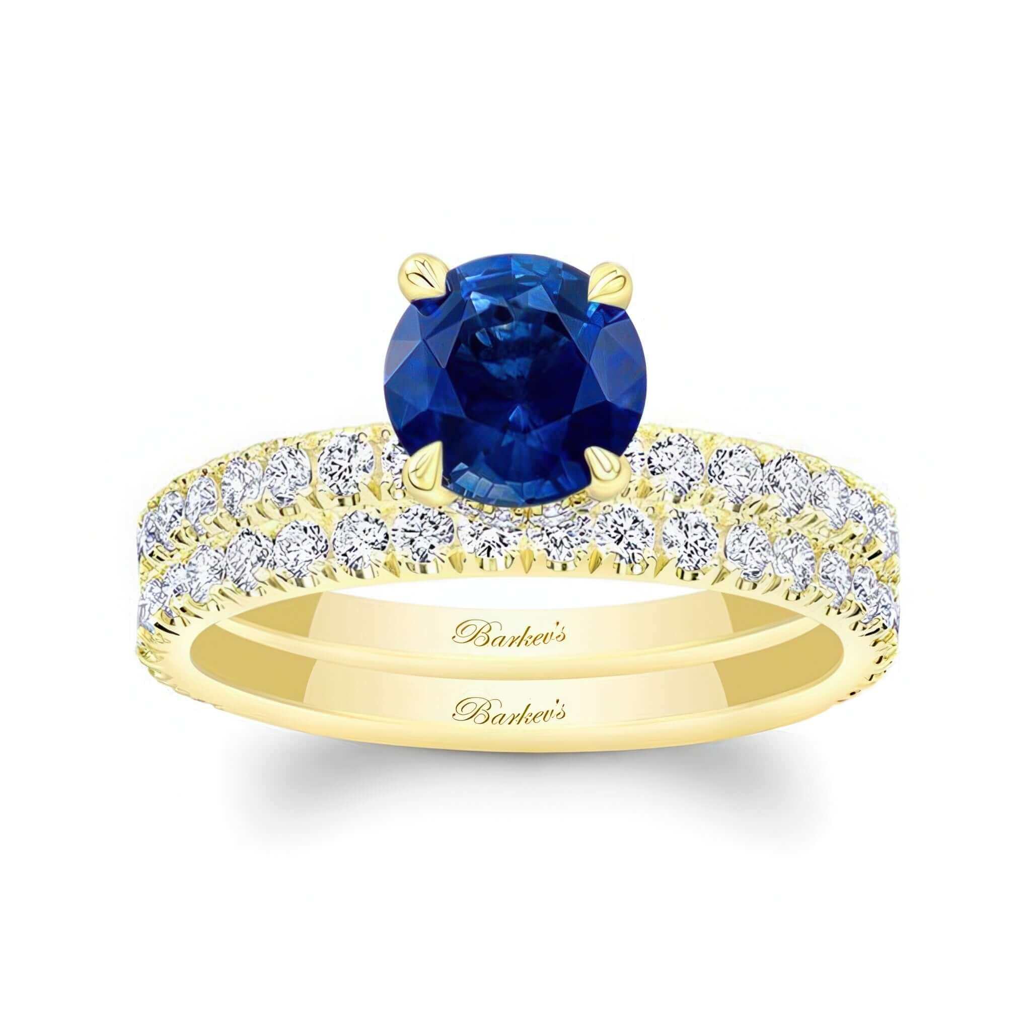 Blue Sapphire And Diamond Halo Wedding Set