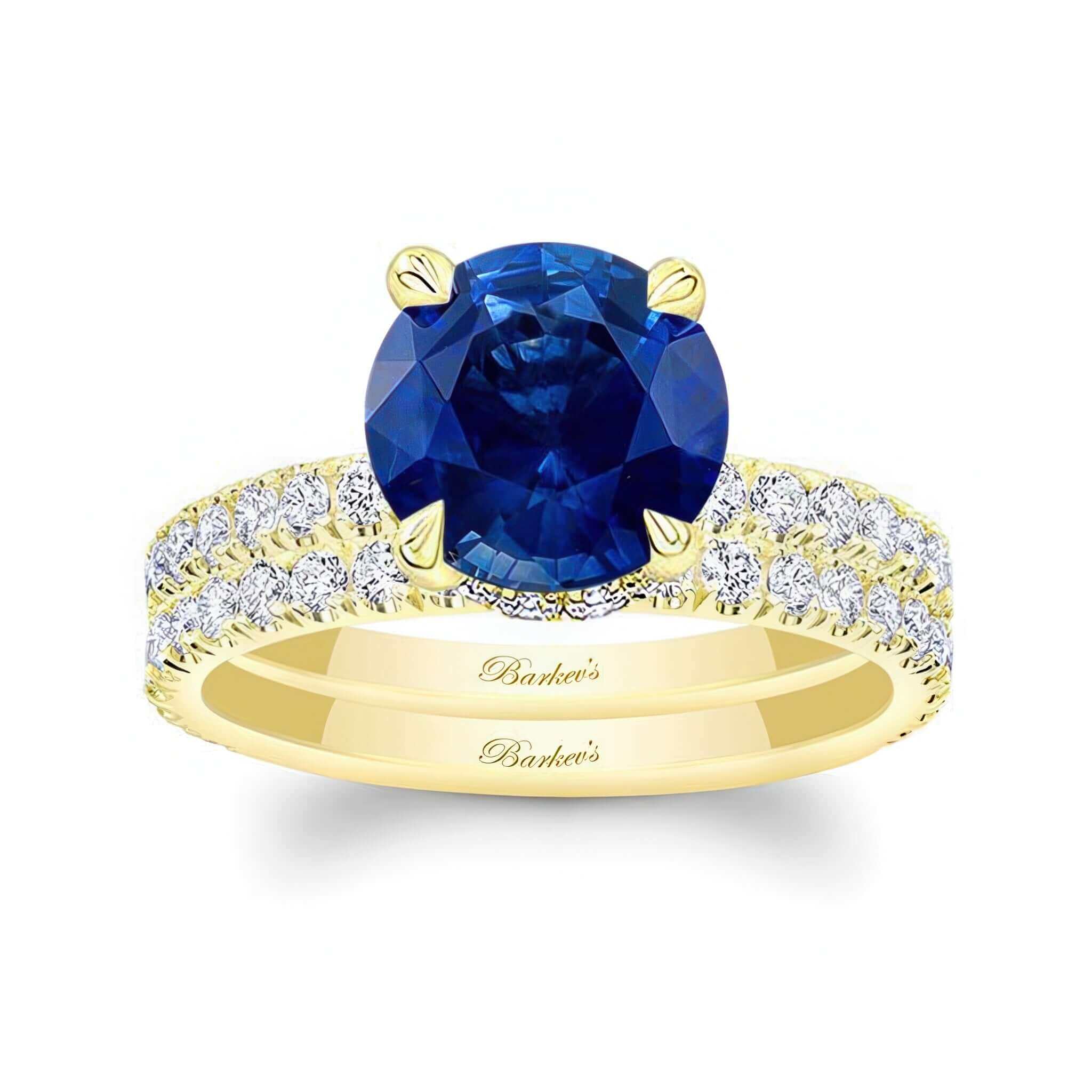 3 Carat Blue Sapphire And Diamond Halo Wedding Set