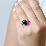 Emerald Cut 5 Carat Lab Blue Sapphire Ring