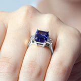 Emerald Cut 5 Carat Lab Blue Sapphire Ring