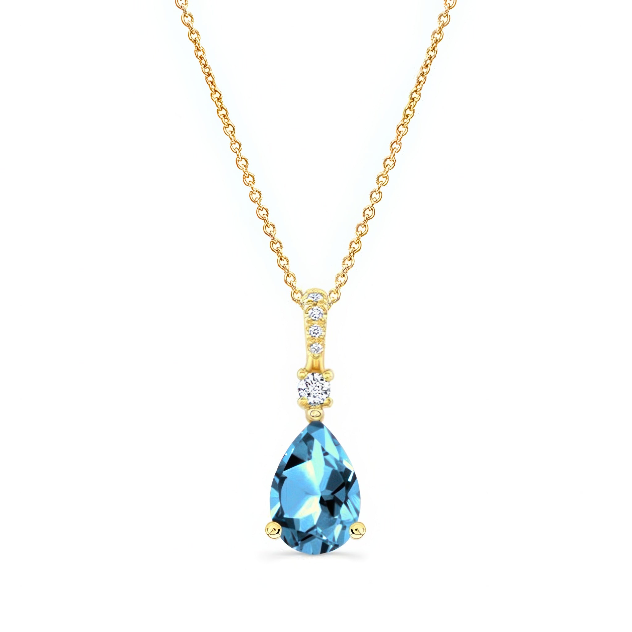 Pear Shape Blue Topaz And Diamond Necklace
