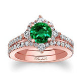 Classic Halo Emerald And Diamond Bridal Set