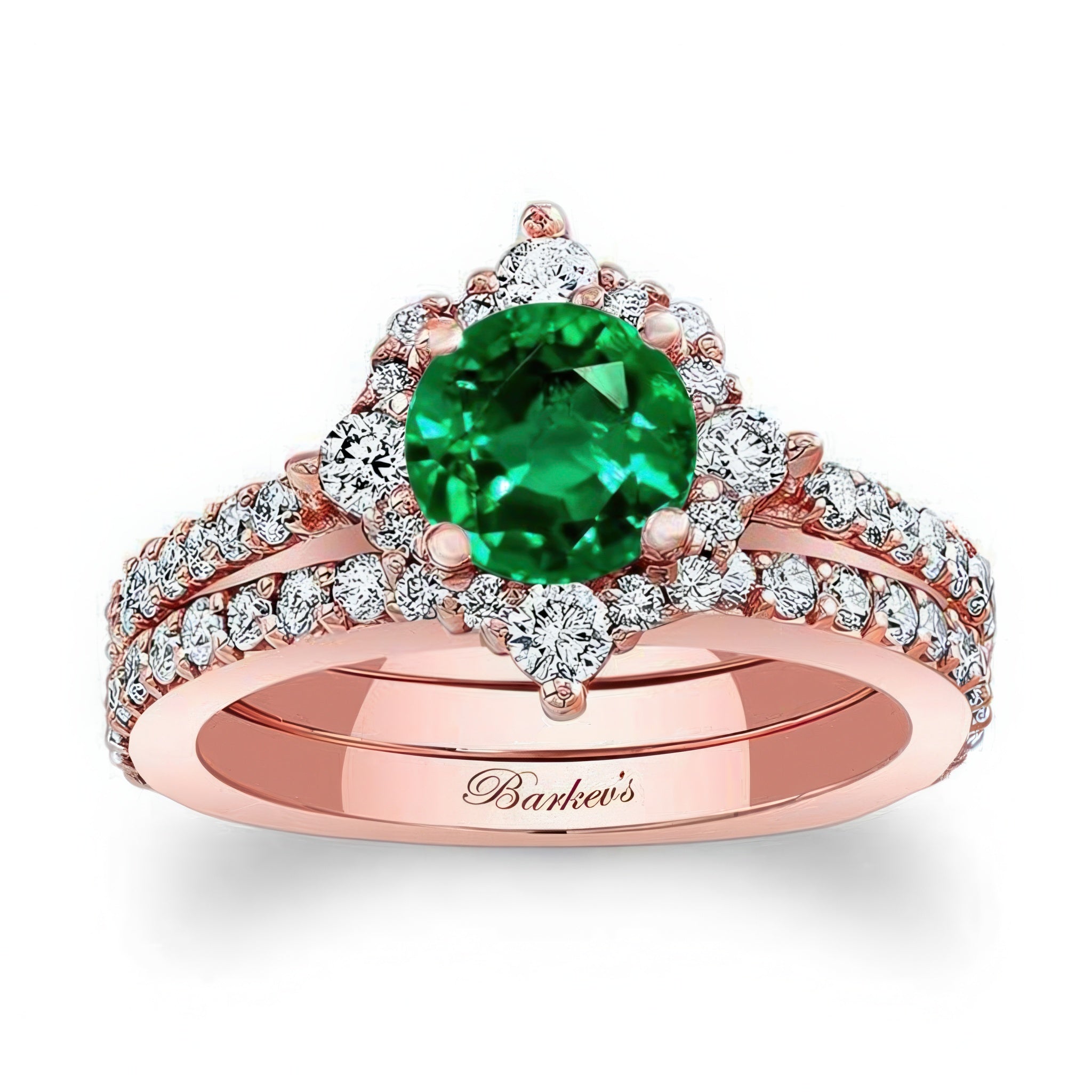 Classic Halo Emerald And Diamond Bridal Set