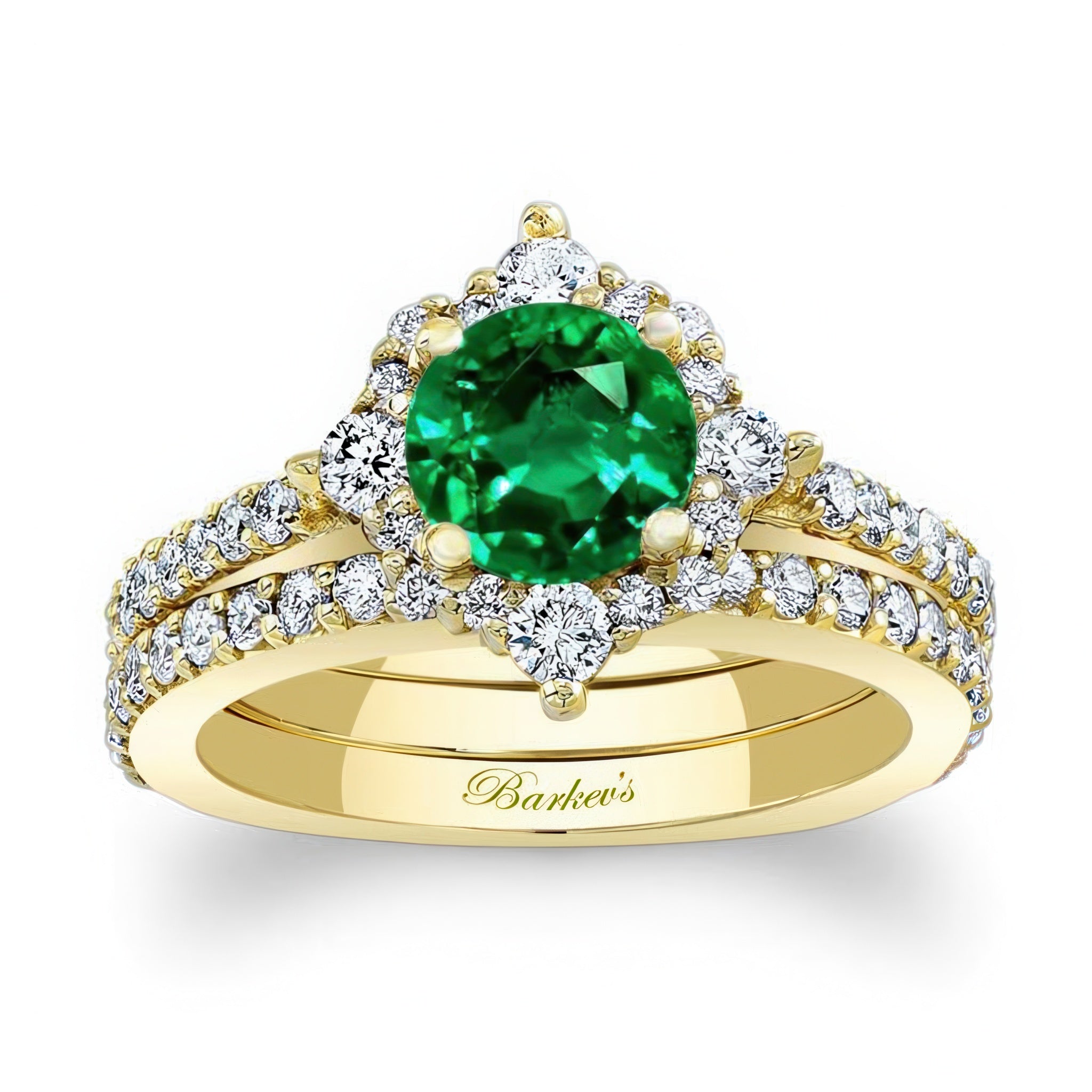 Classic Halo Emerald And Diamond Bridal Set