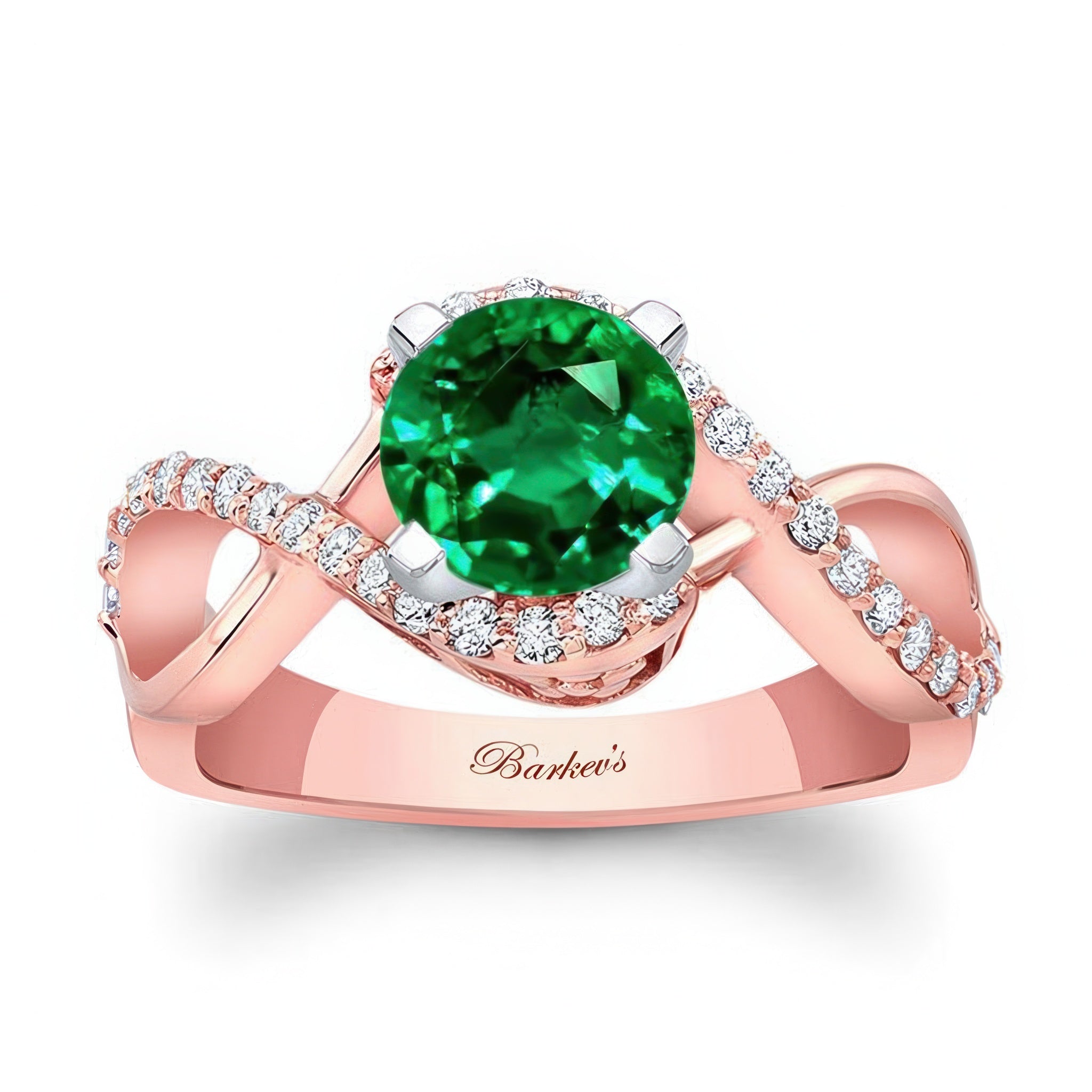 Lab Emerald And Diamond Infinity Twist Engagement Ring