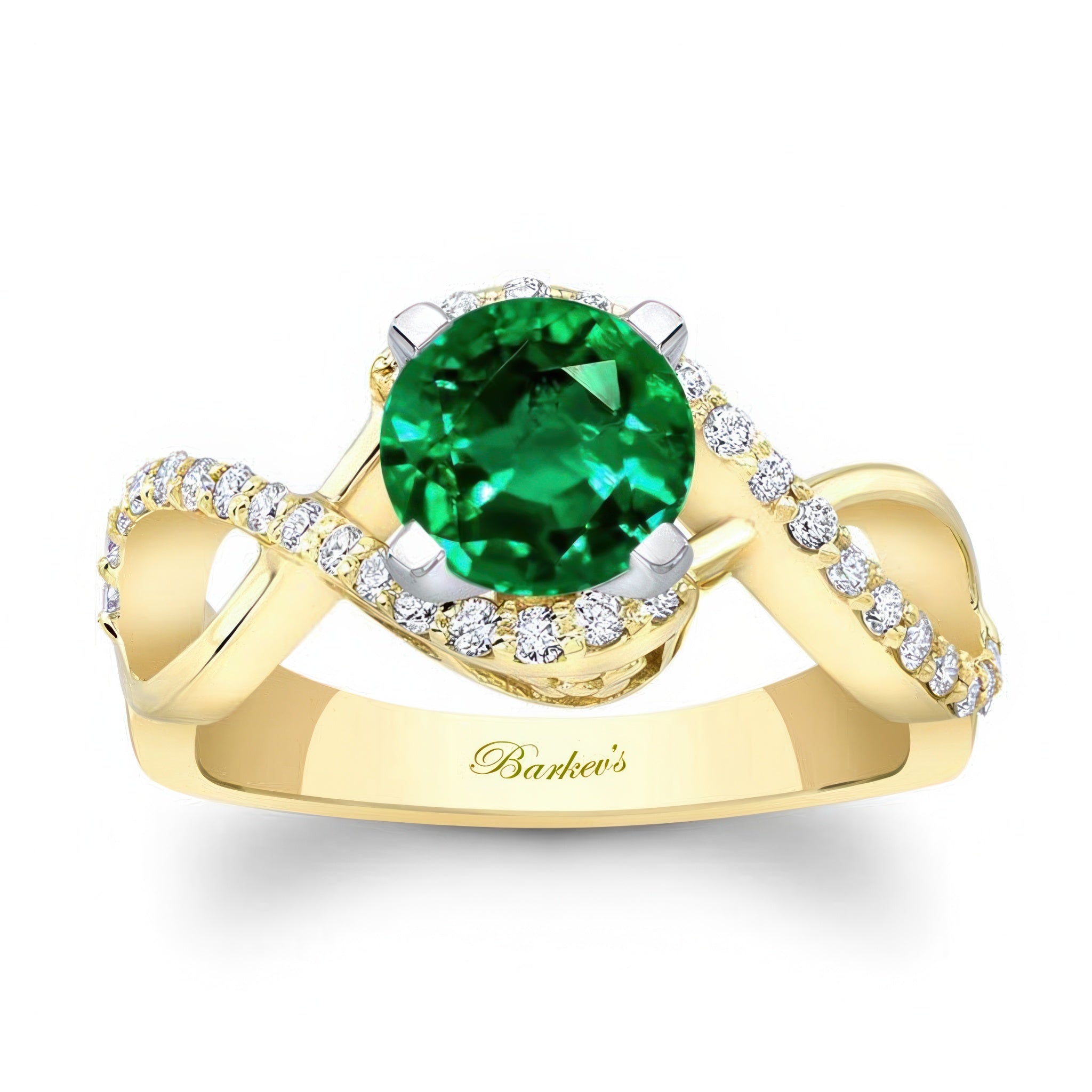 Lab Emerald And Diamond Infinity Twist Engagement Ring