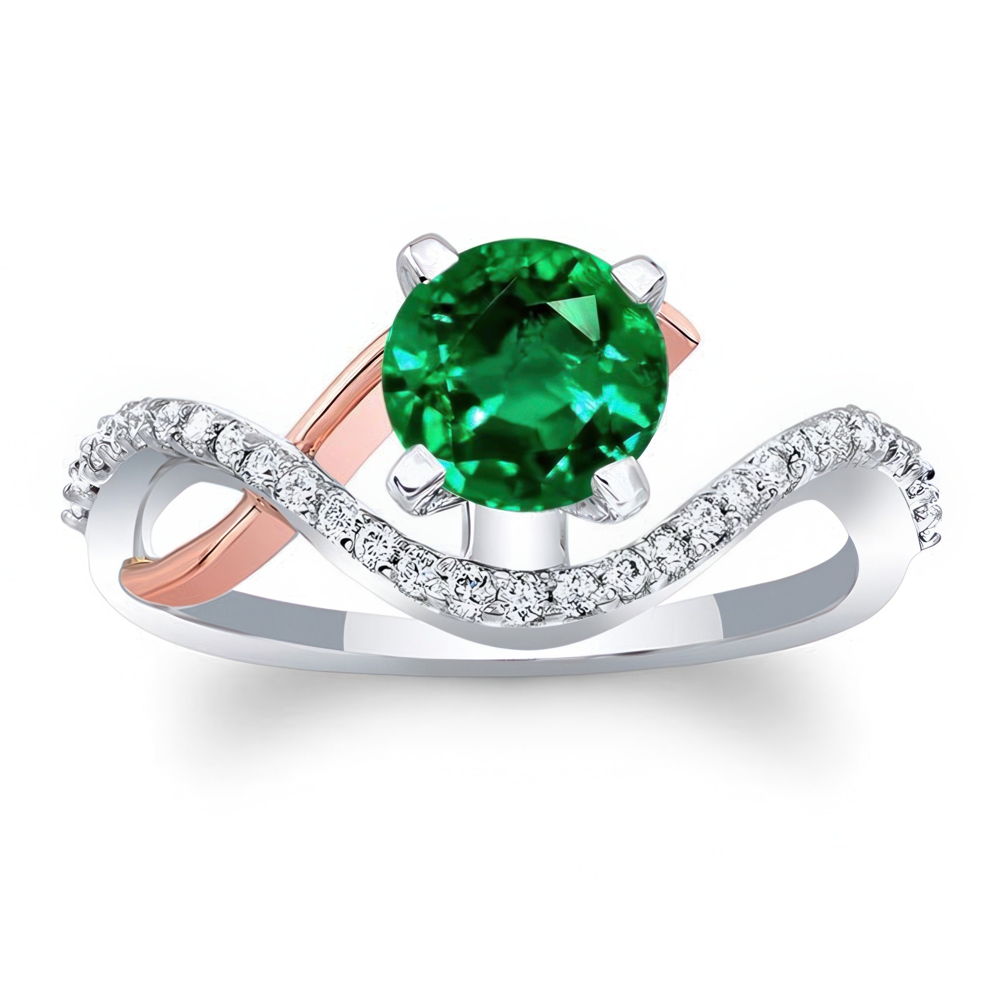 Curved Emerald And Diamond Wedding Ring