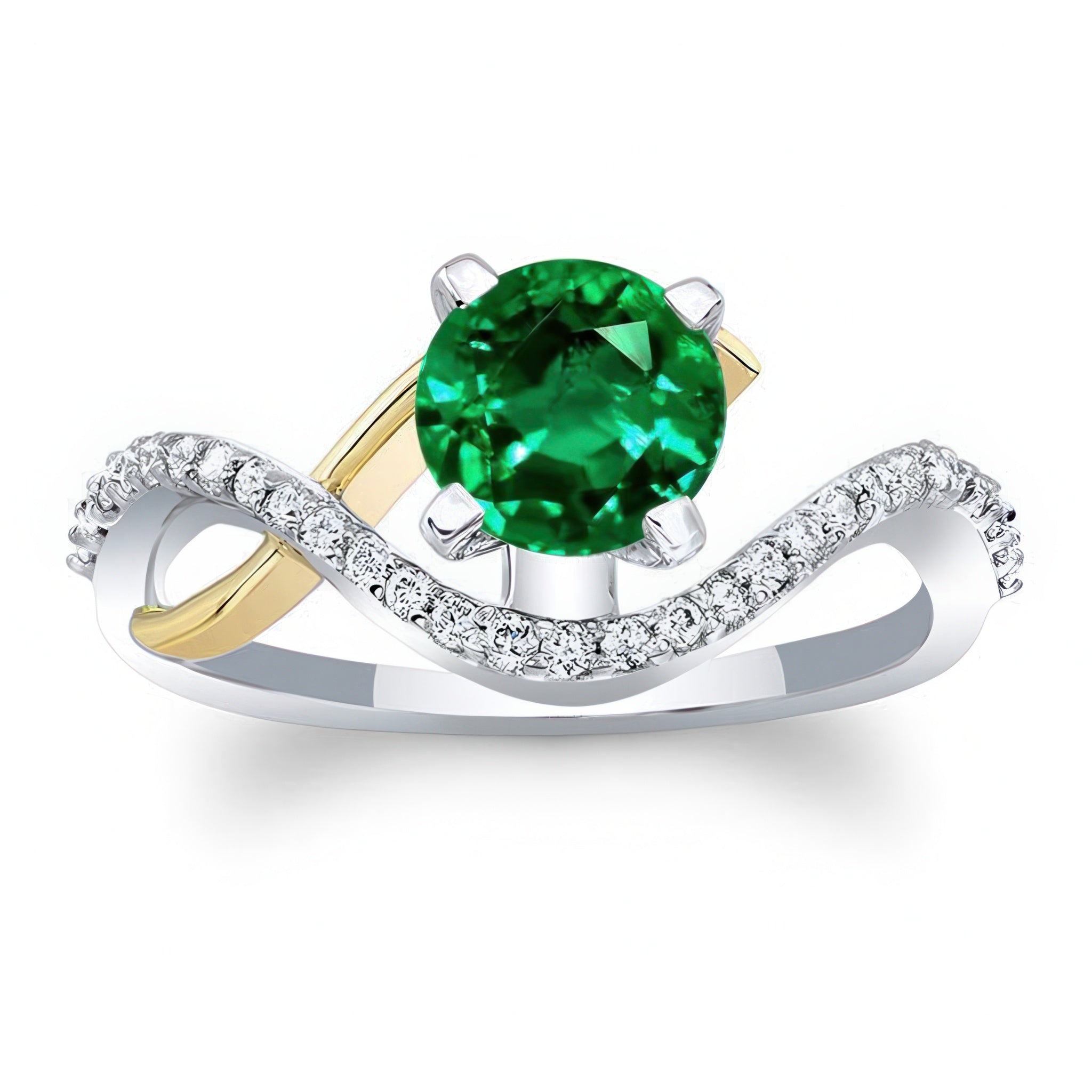 Curved Emerald And Diamond Wedding Ring