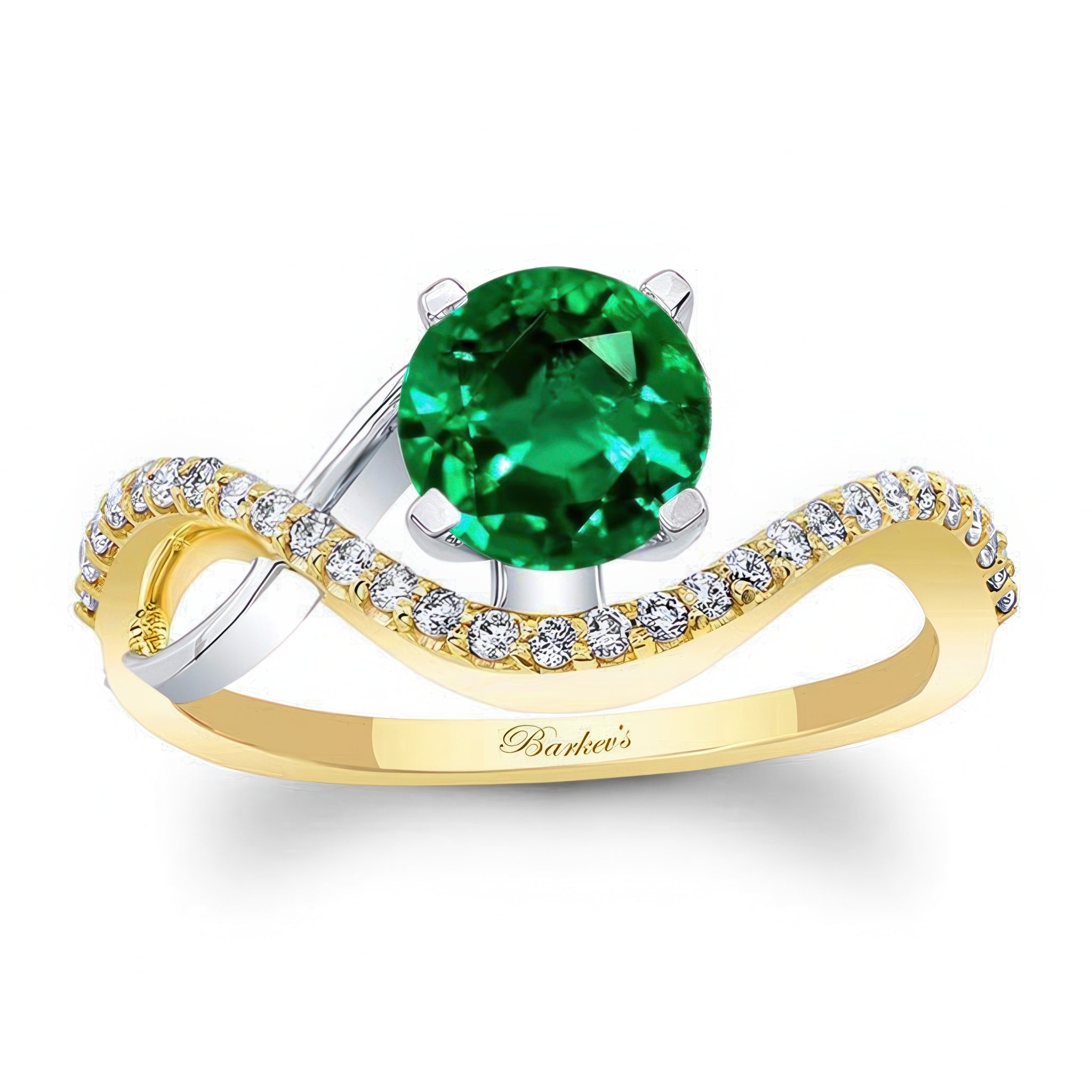 Curved Emerald And Diamond Wedding Ring
