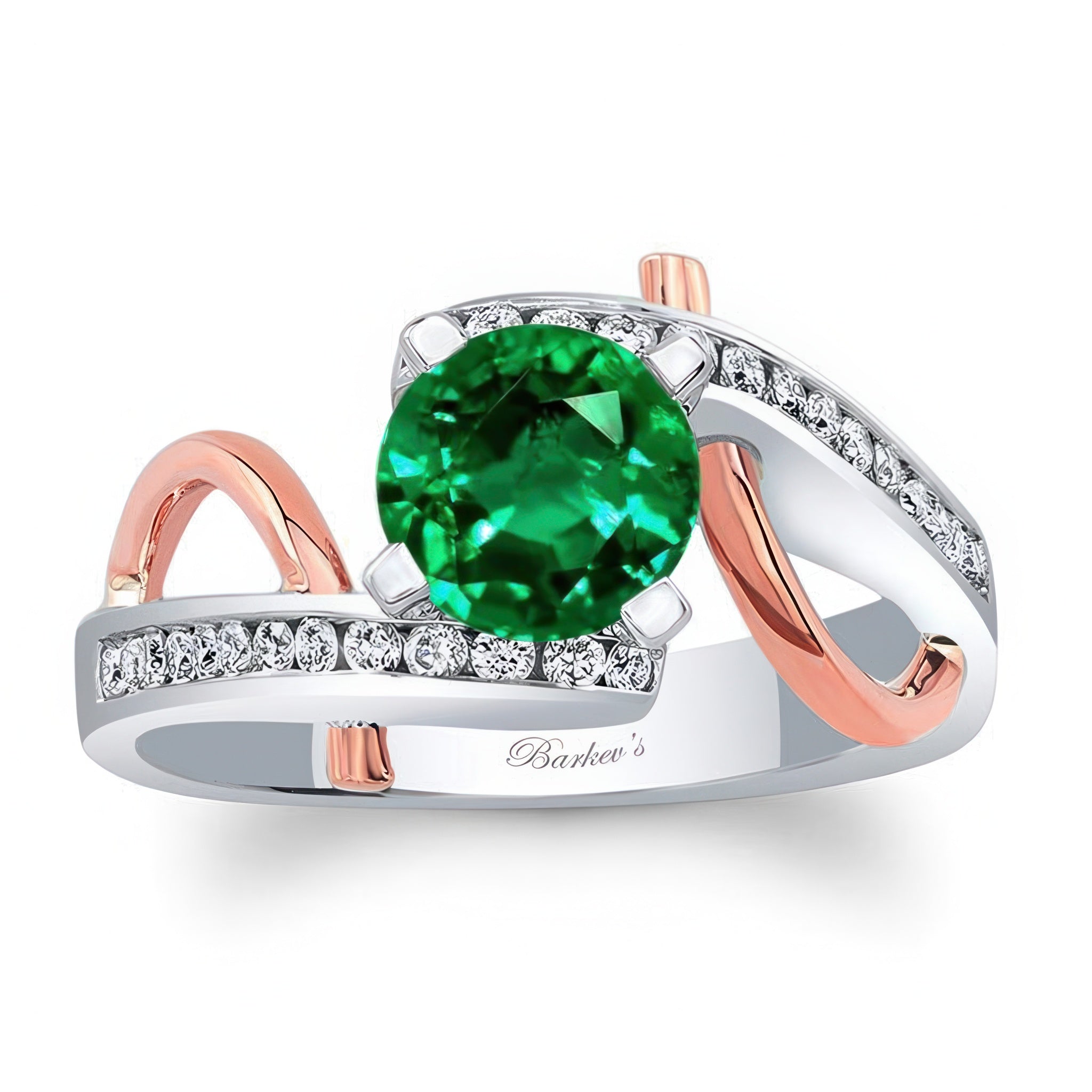 Curved Trim Emerald And Diamond Engagement Ring