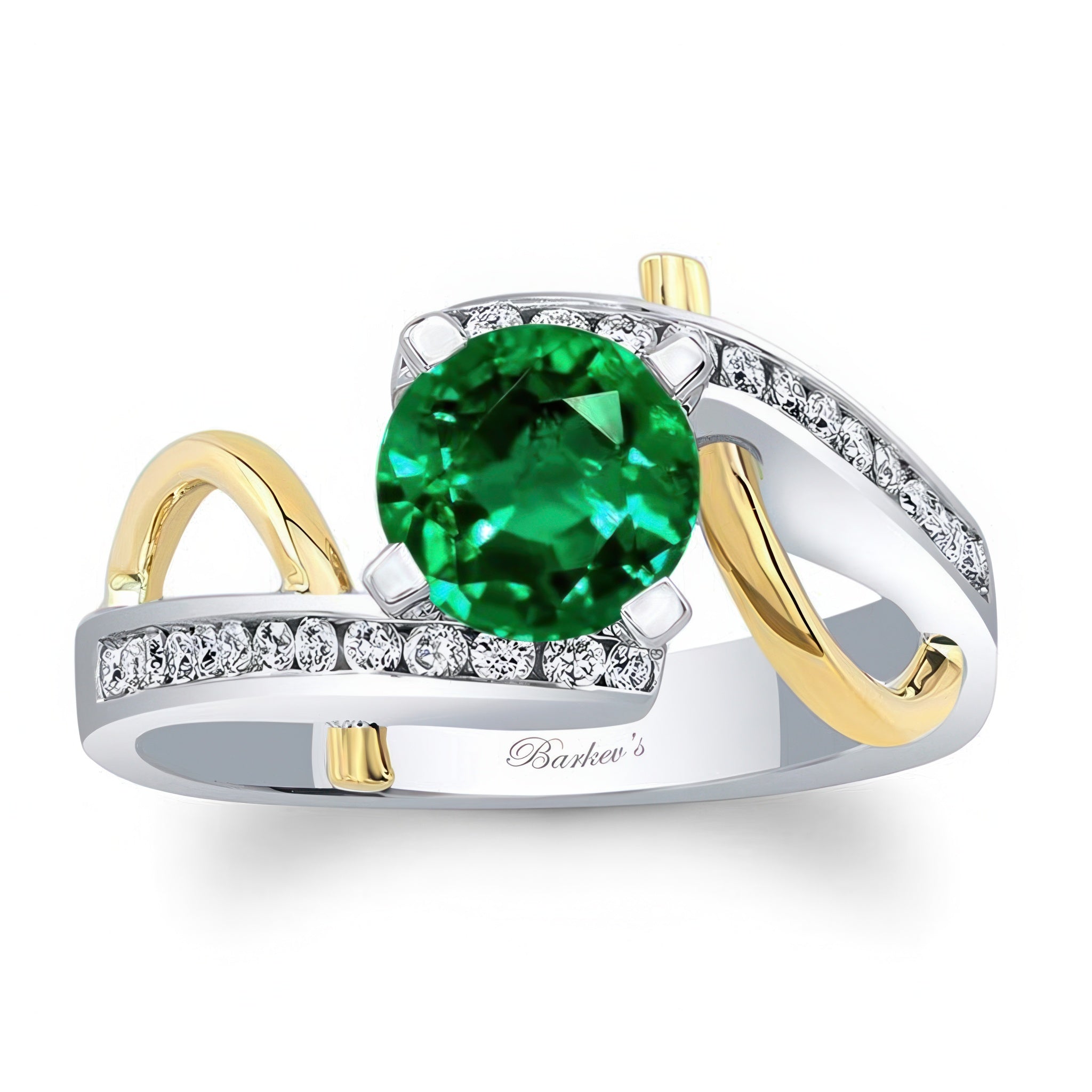 Curved Trim Emerald And Diamond Engagement Ring